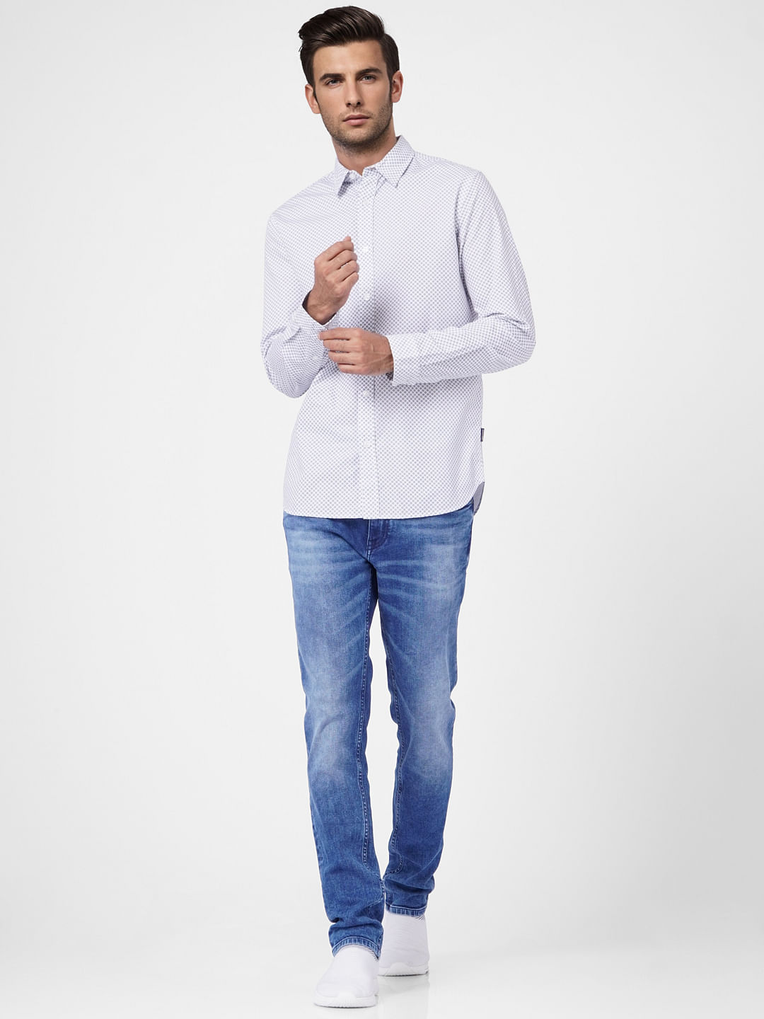 White Printed Full Sleeves Shirt