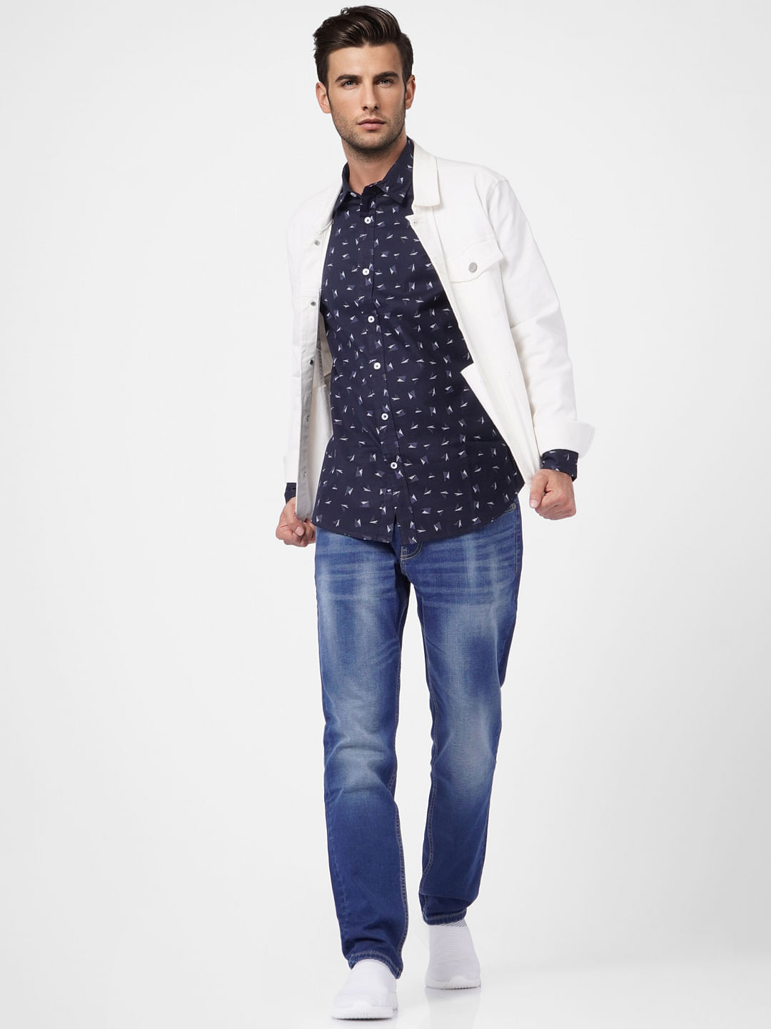 Blue Printed Full Sleeves Shirt - S