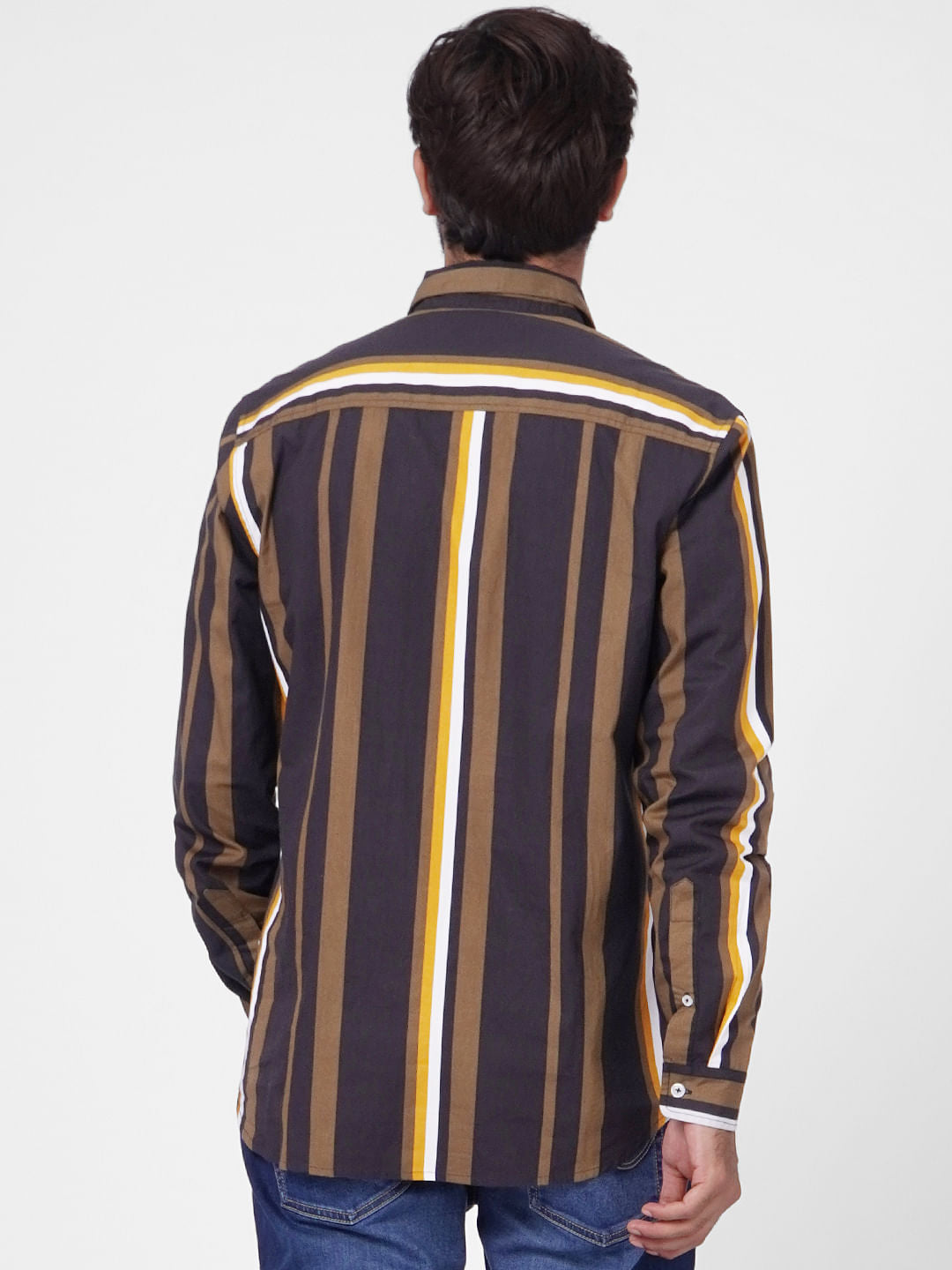 Dark Green Striped Full Sleeves Shirt