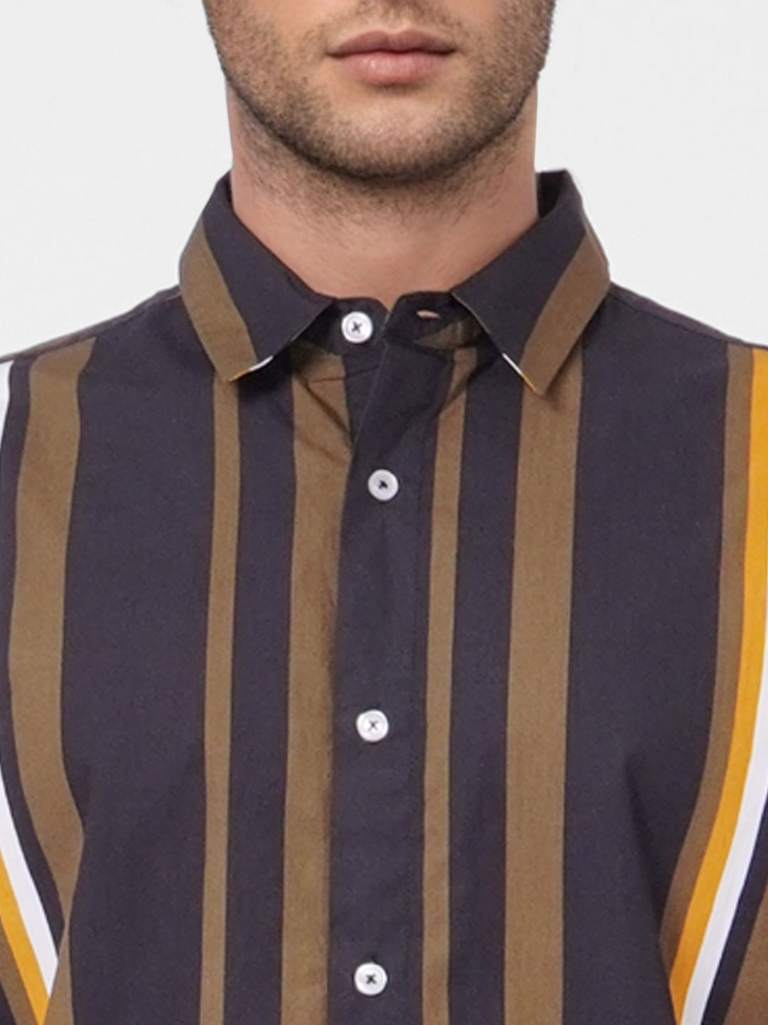 Dark Green Striped Full Sleeves Shirt