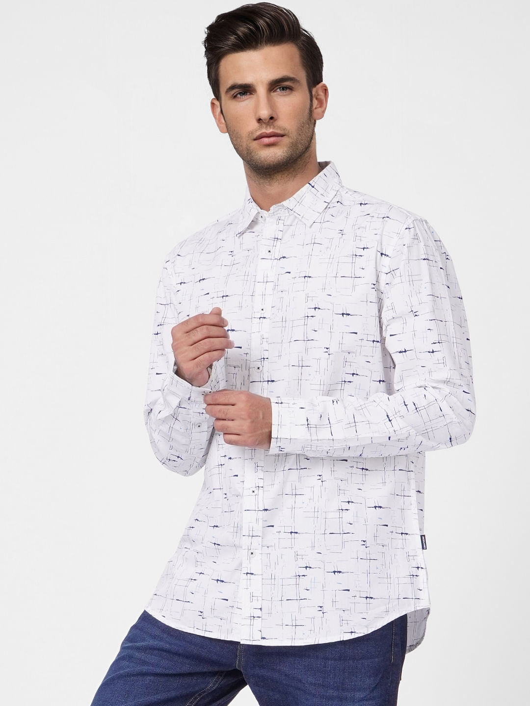 White Printed Full Sleeves Shirt