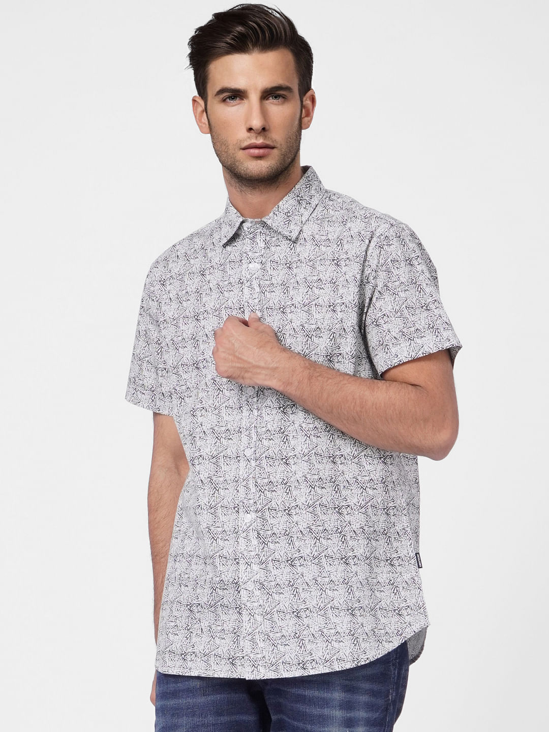 Grey Printed Short Sleeves Shirt