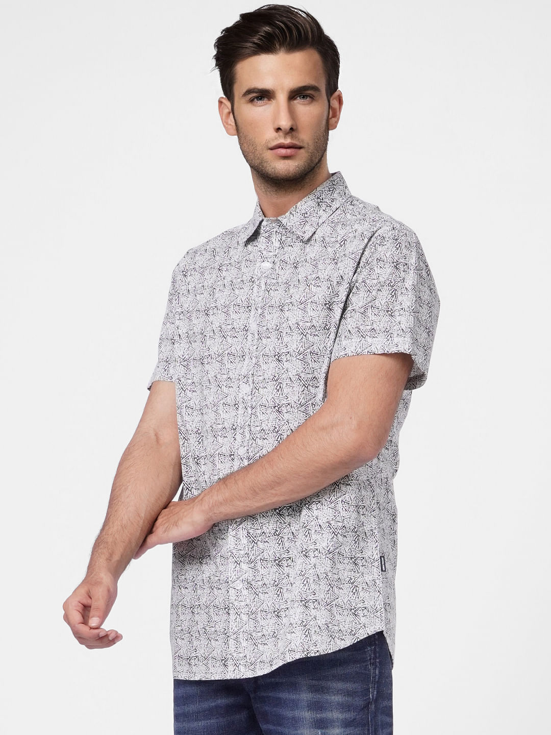 Grey Printed Short Sleeves Shirt