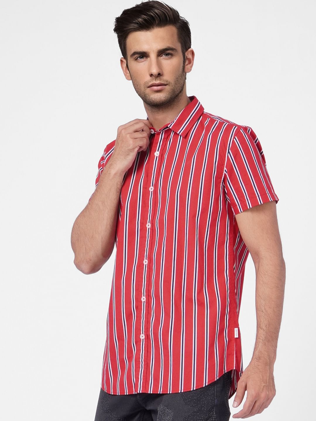 Red Striped Short Sleeves Shirt