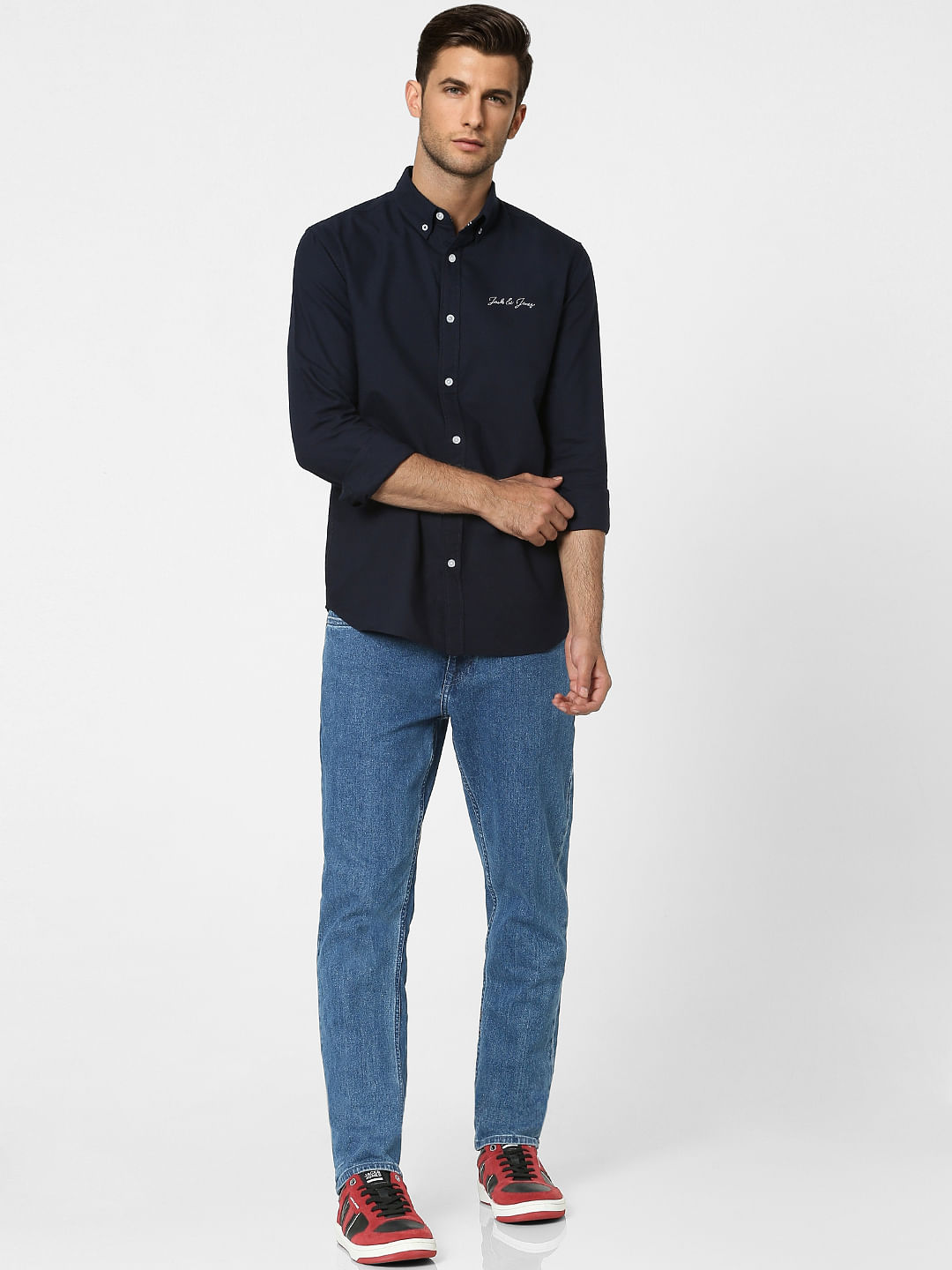 Blue Logo Print Full Sleeves Shirt