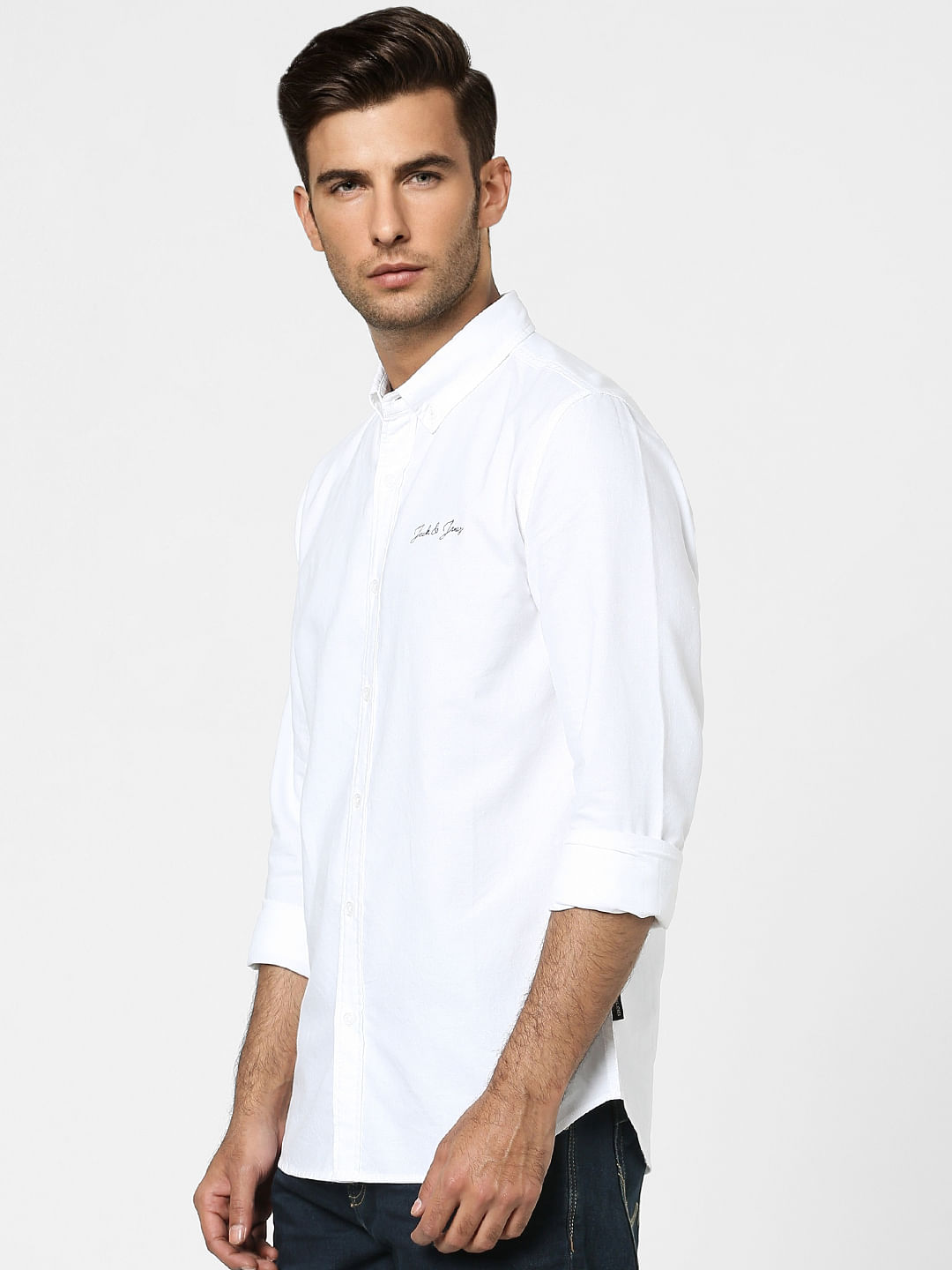 White Logo Print Full Sleeves Shirt