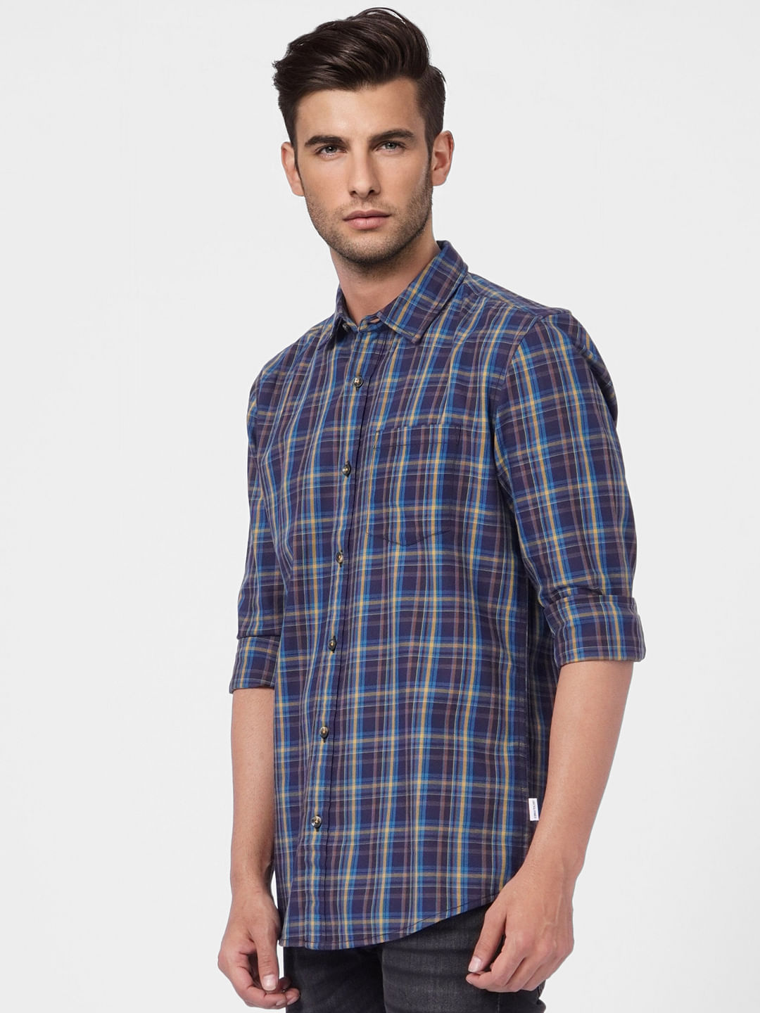 Navy Blue Check Full Sleeves Shirt