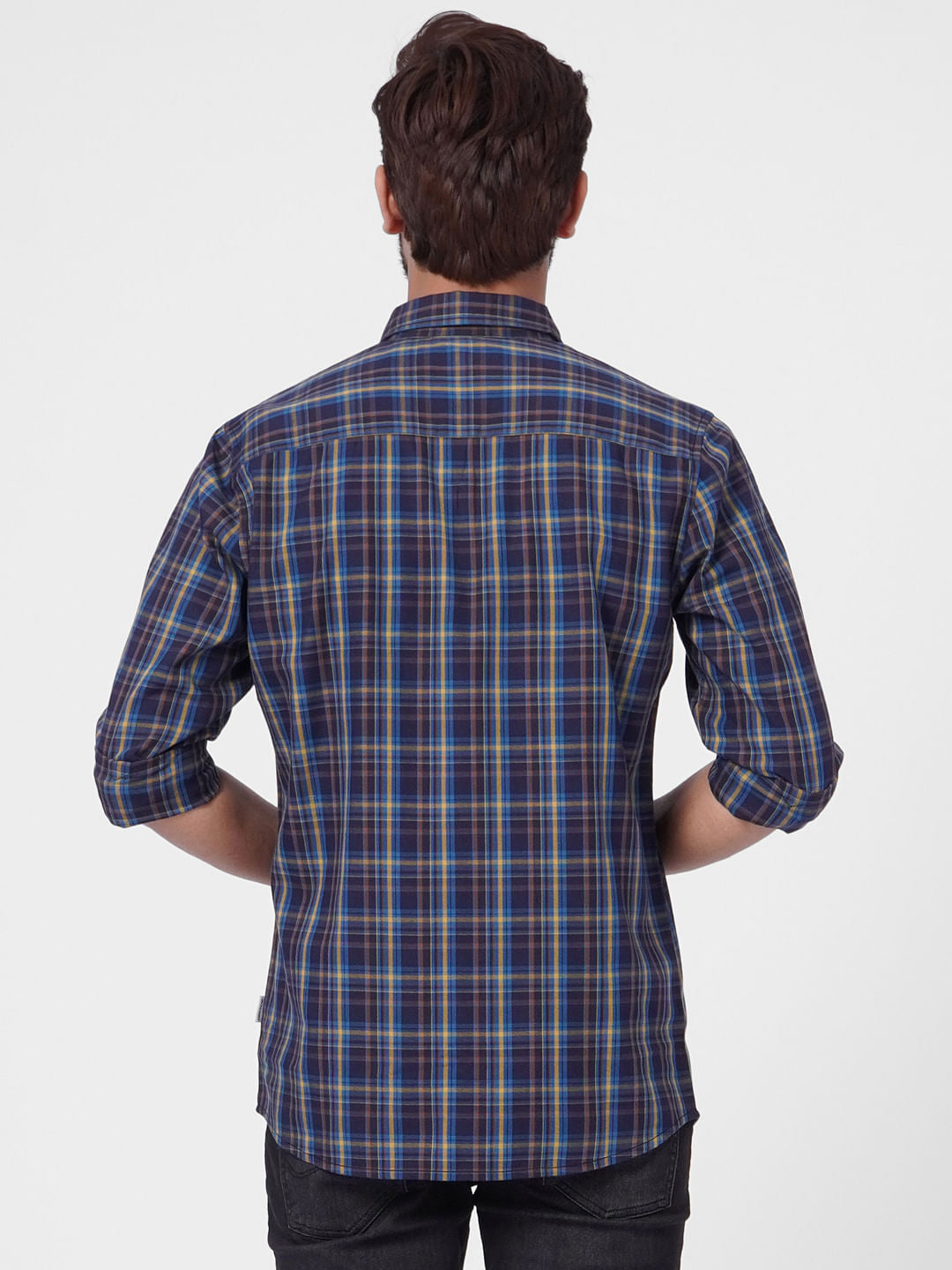 Navy Blue Check Full Sleeves Shirt