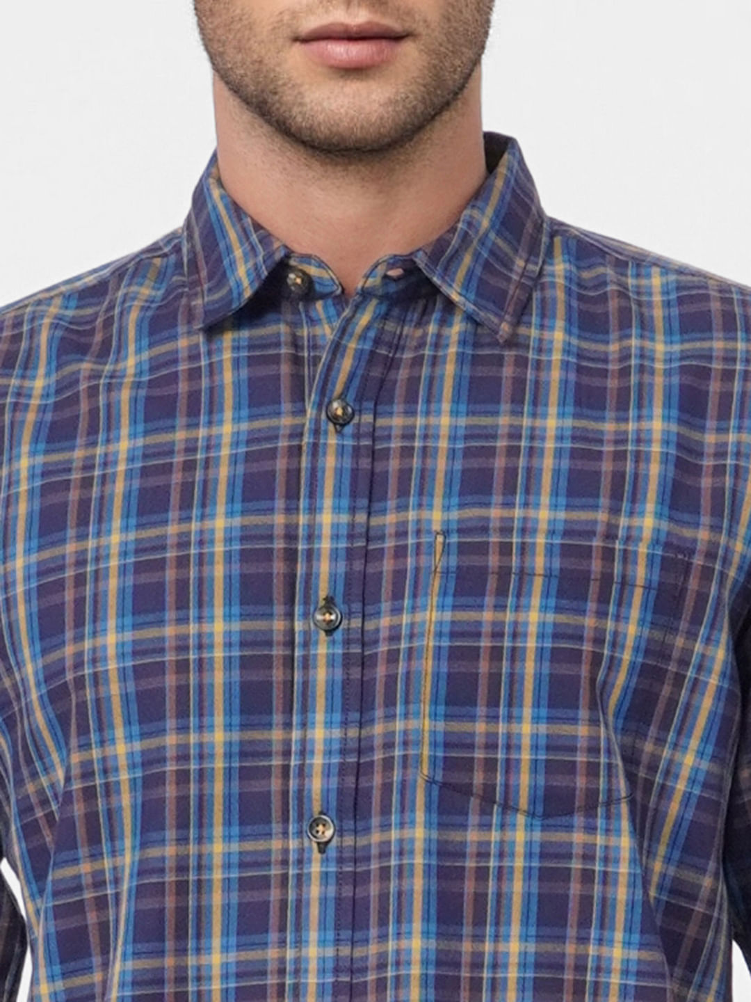 Navy Blue Check Full Sleeves Shirt