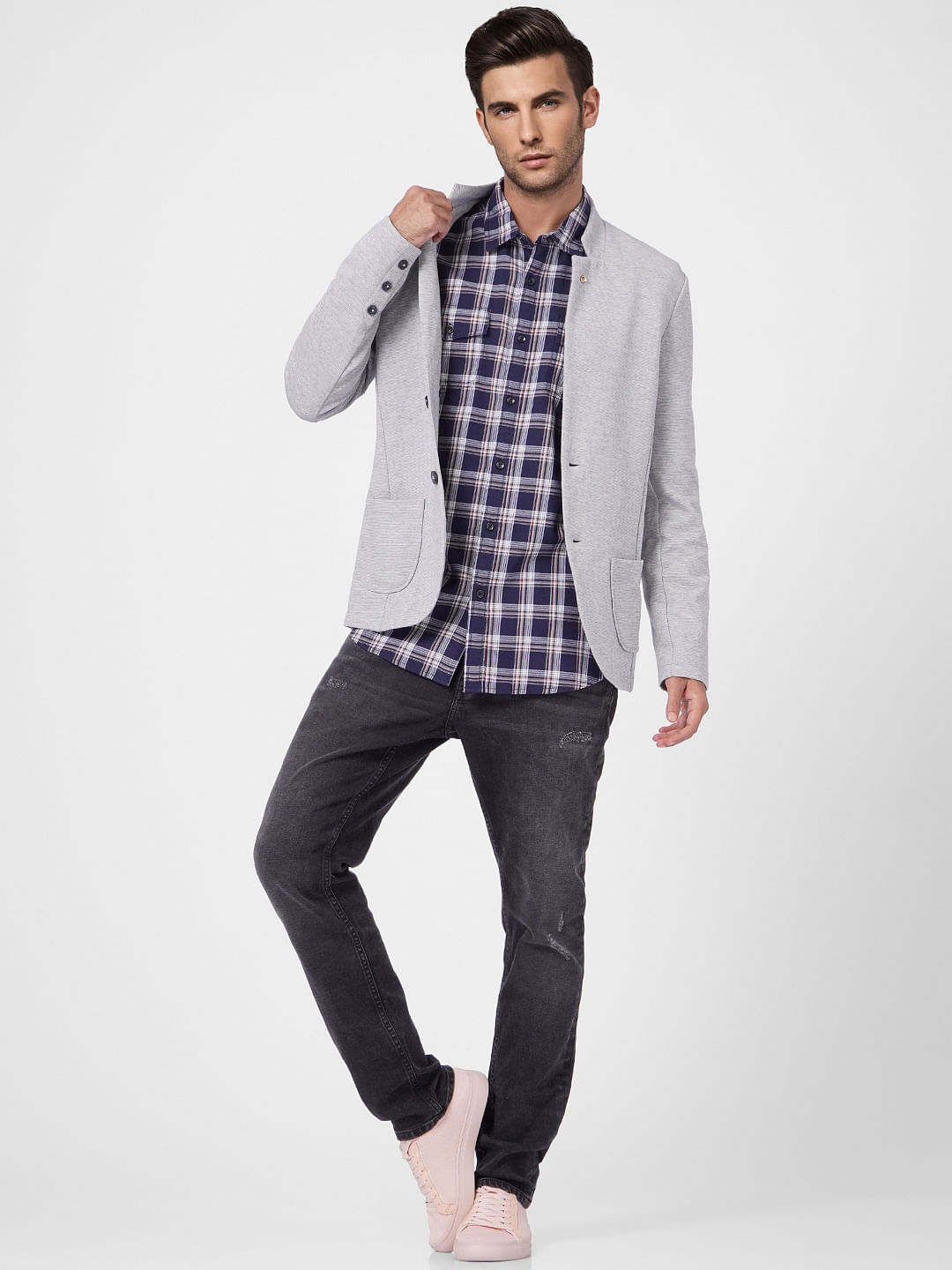 Navy Blue Check Full Sleeves Shirt