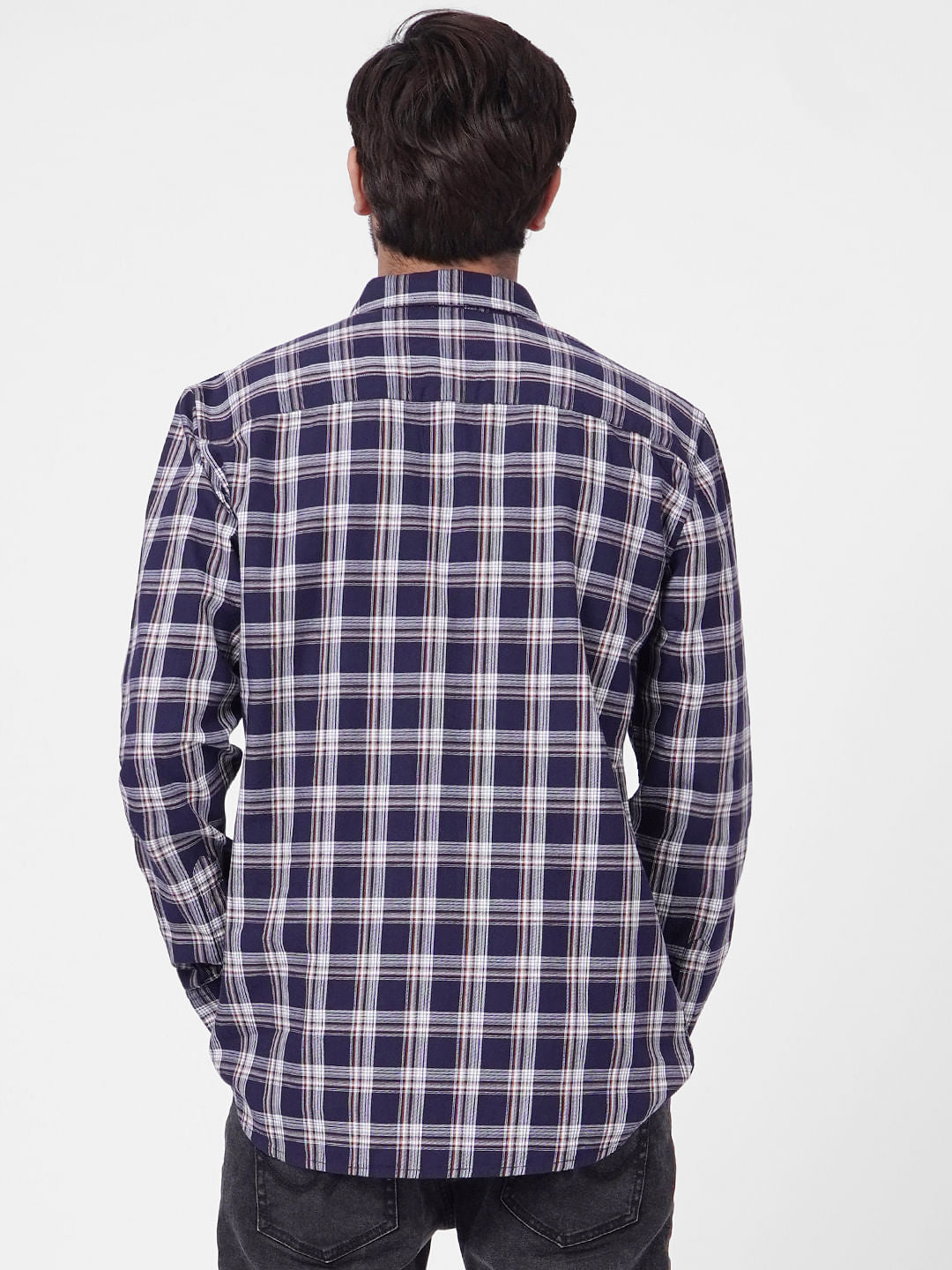 Navy Blue Check Full Sleeves Shirt