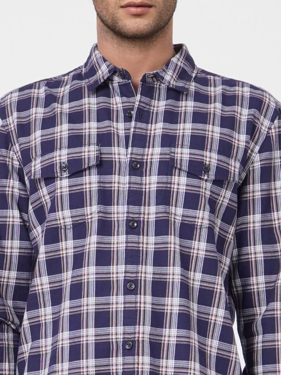 Navy Blue Check Full Sleeves Shirt