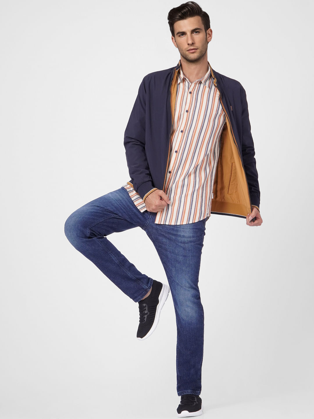 Beige Striped Full Sleeves Shirt
