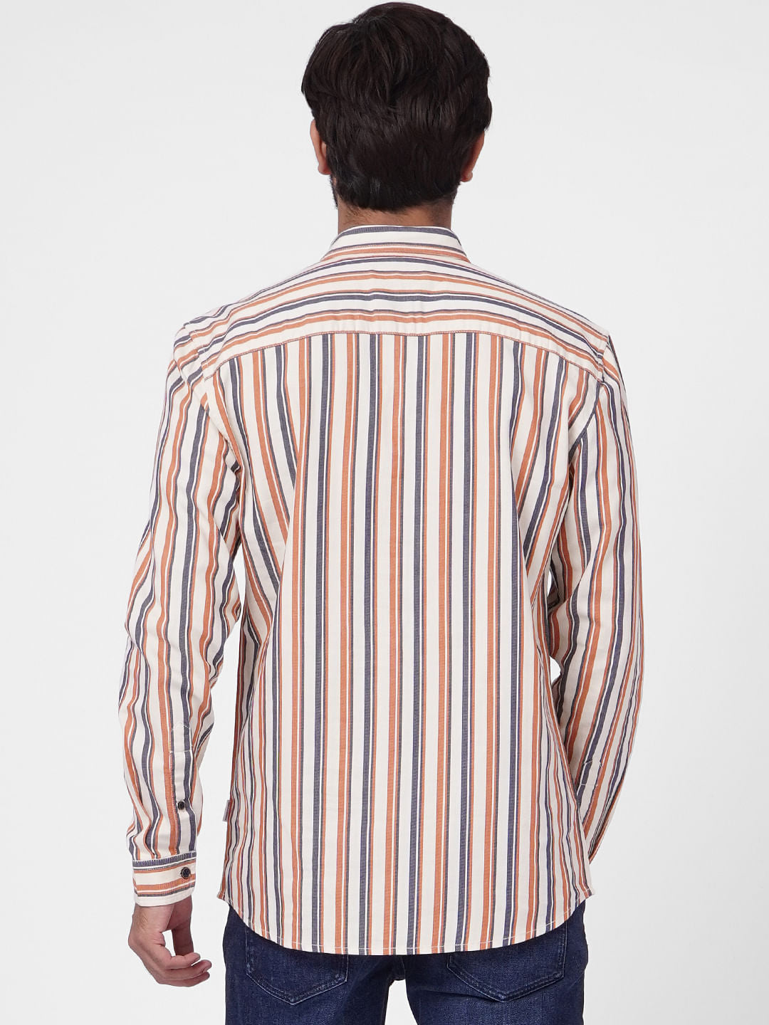 Beige Striped Full Sleeves Shirt