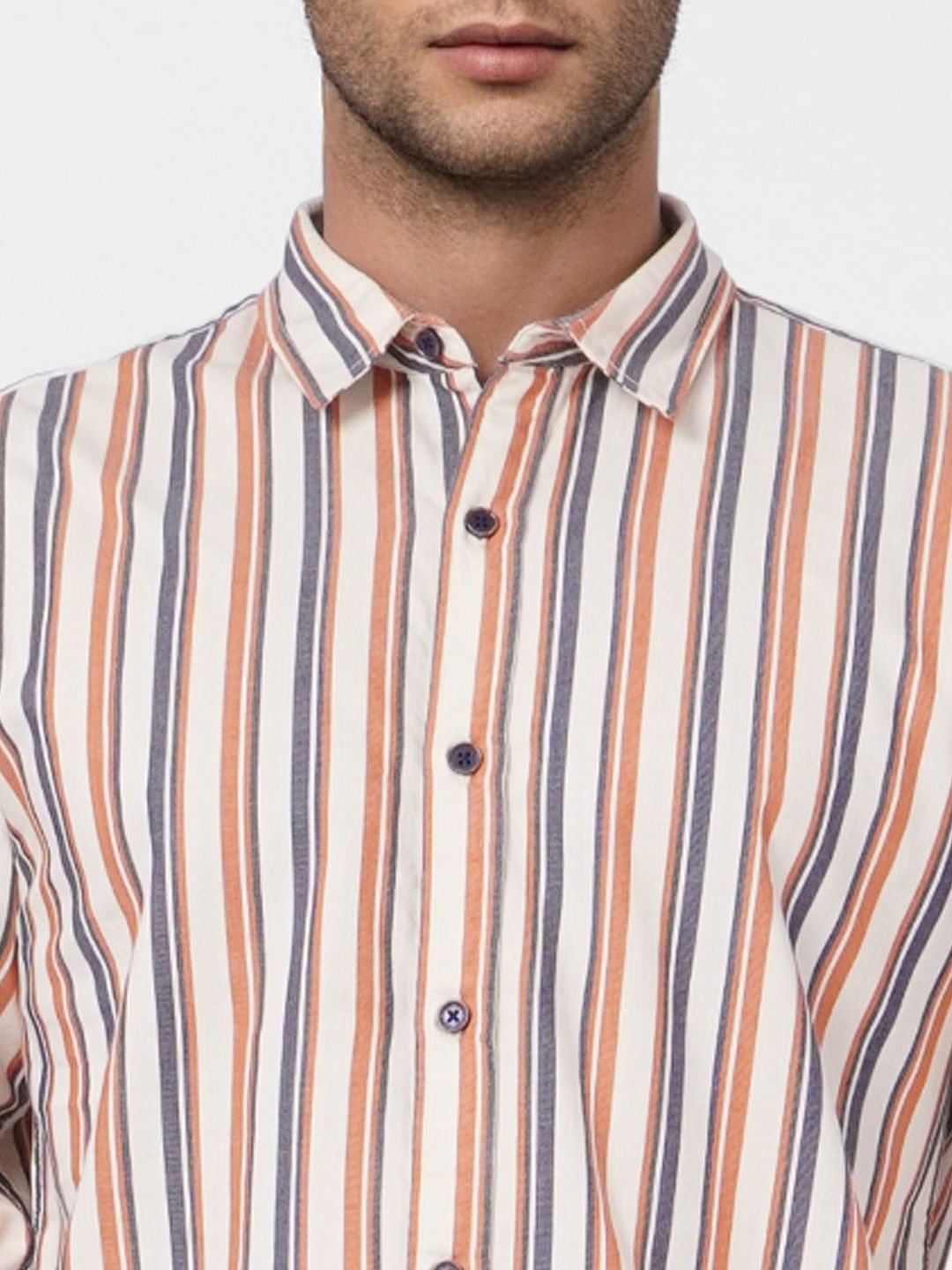 Beige Striped Full Sleeves Shirt