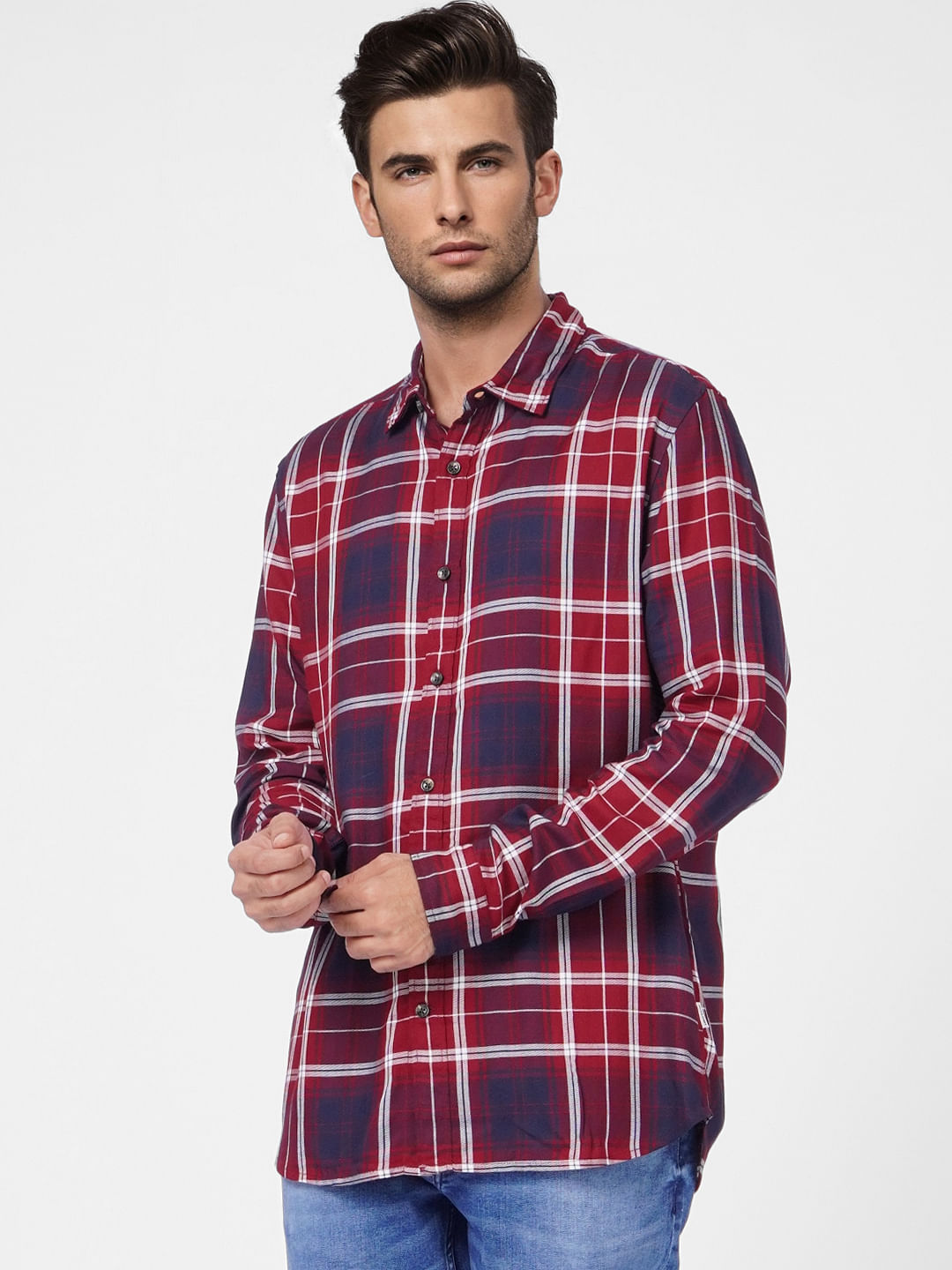 Maroon Check Full Sleeves Shirt