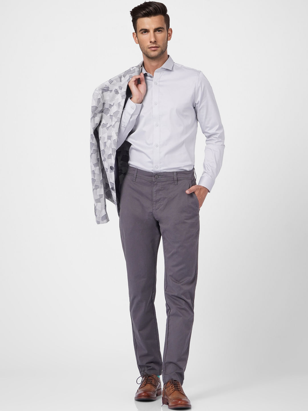 Light Grey Full Sleeves Shirt - S