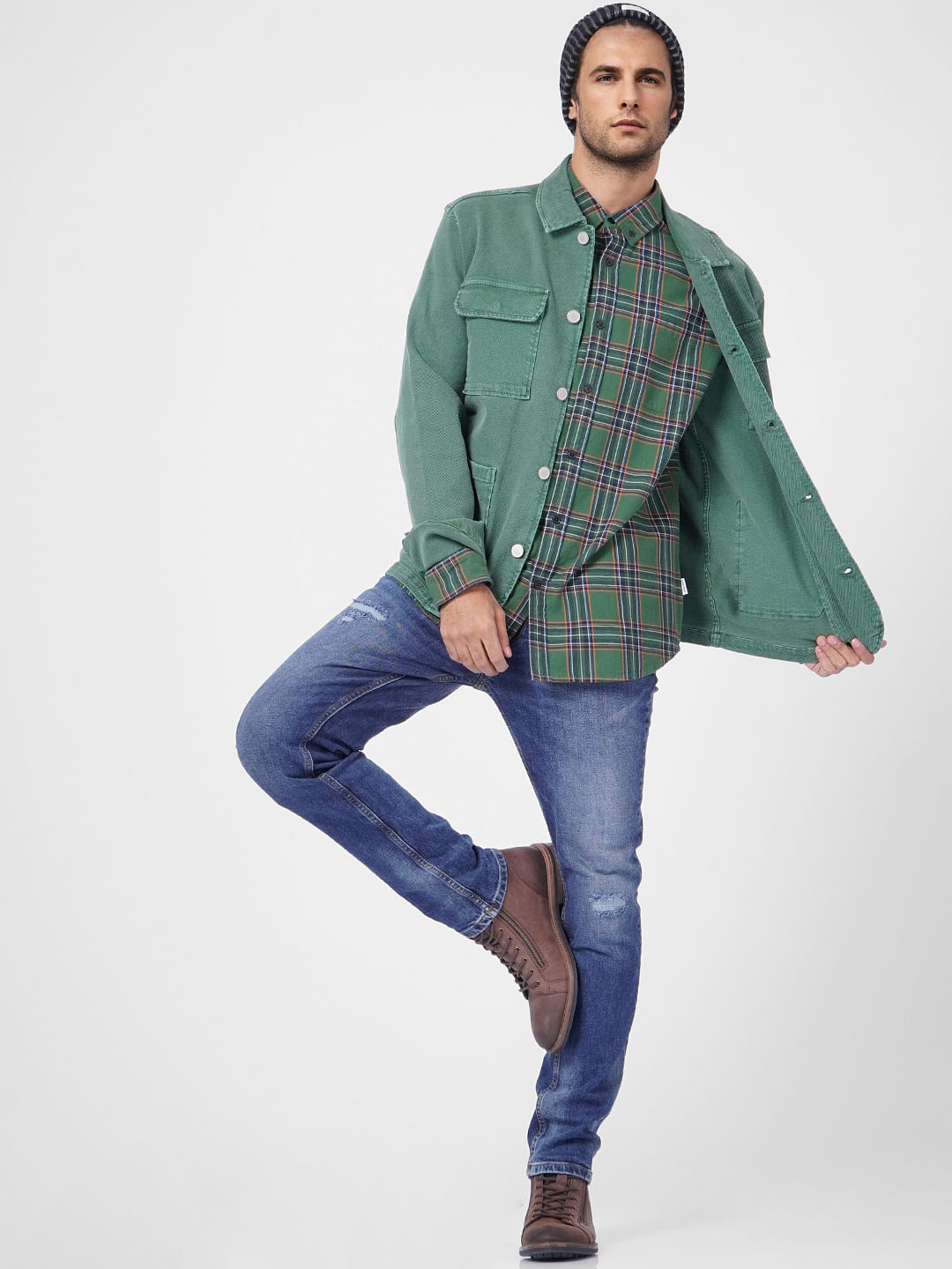 Green Check Full Sleeves Shirt