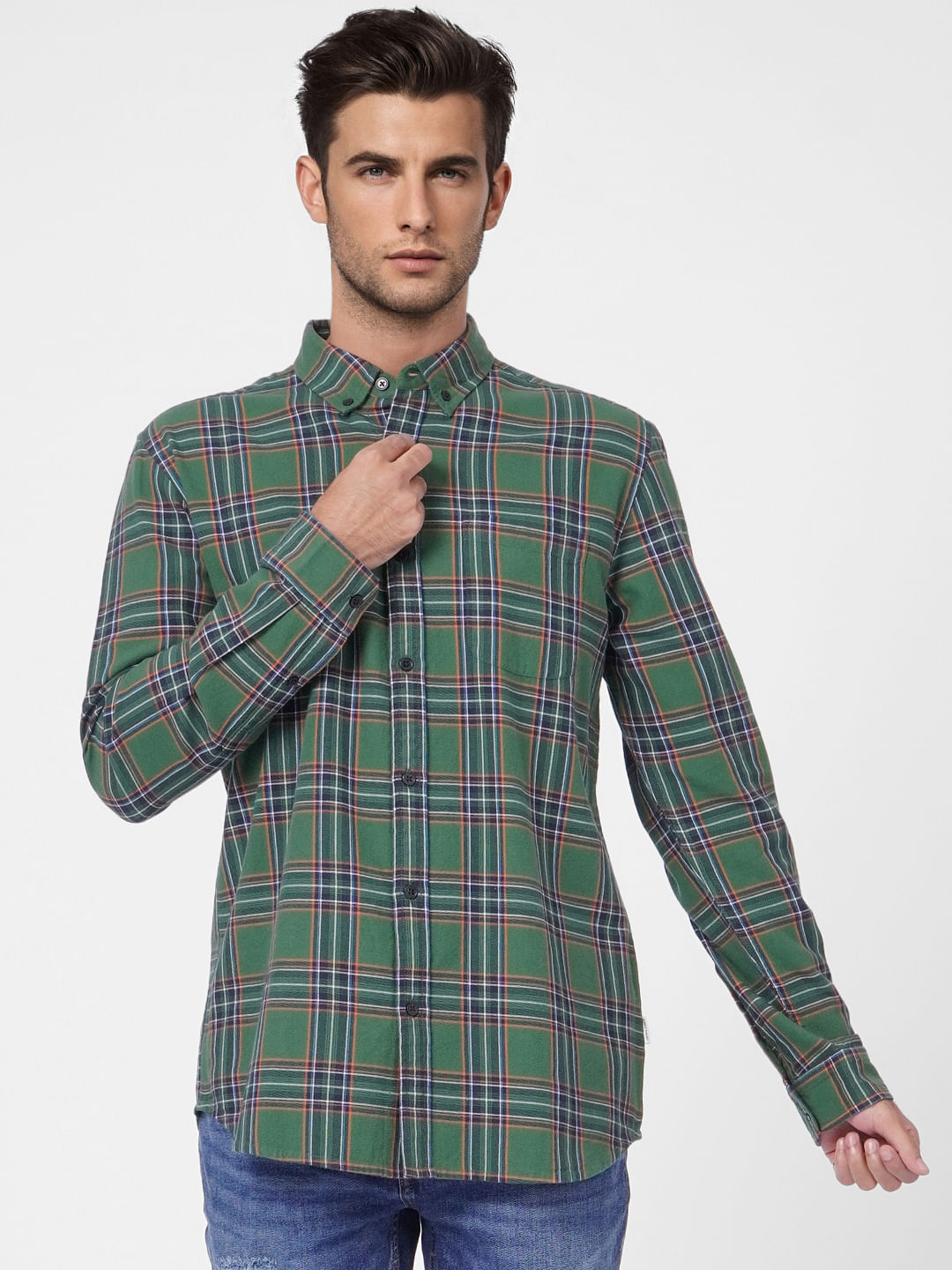 Green Check Full Sleeves Shirt
