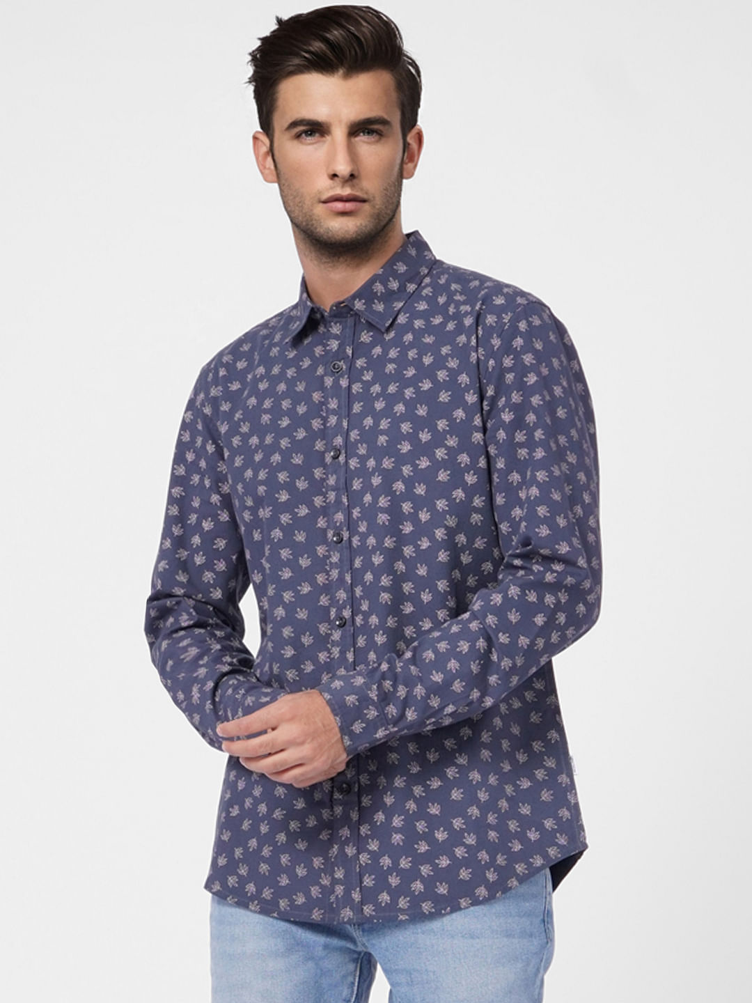 Blue Floral Full Sleeves Shirt