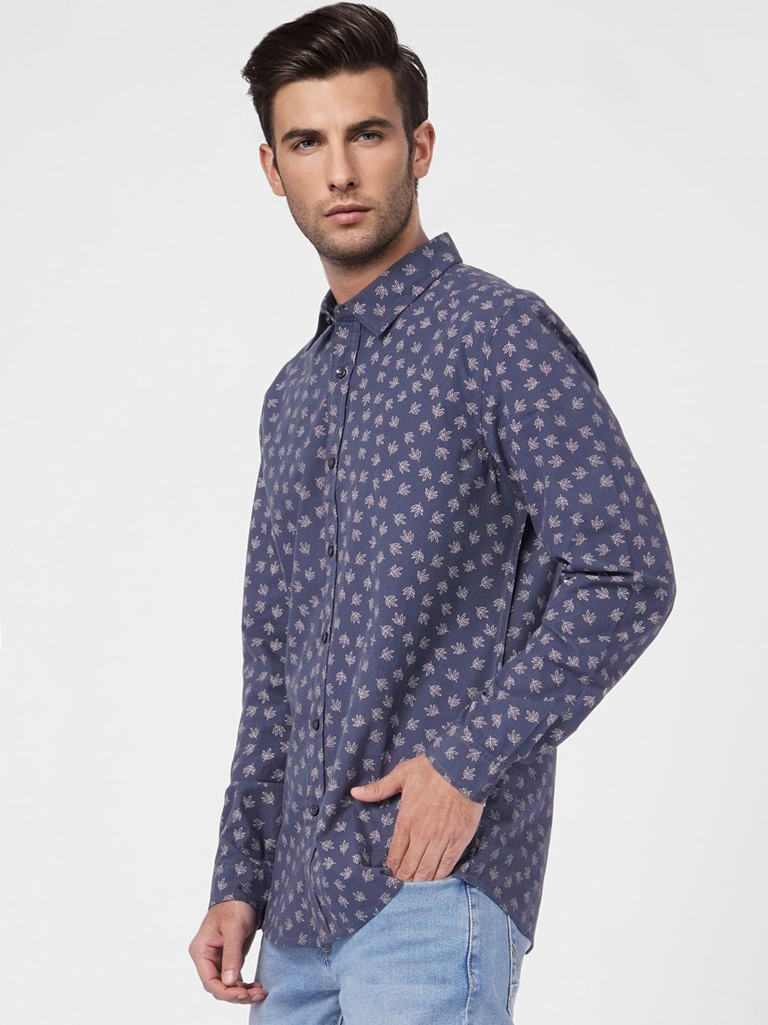 Blue Floral Full Sleeves Shirt