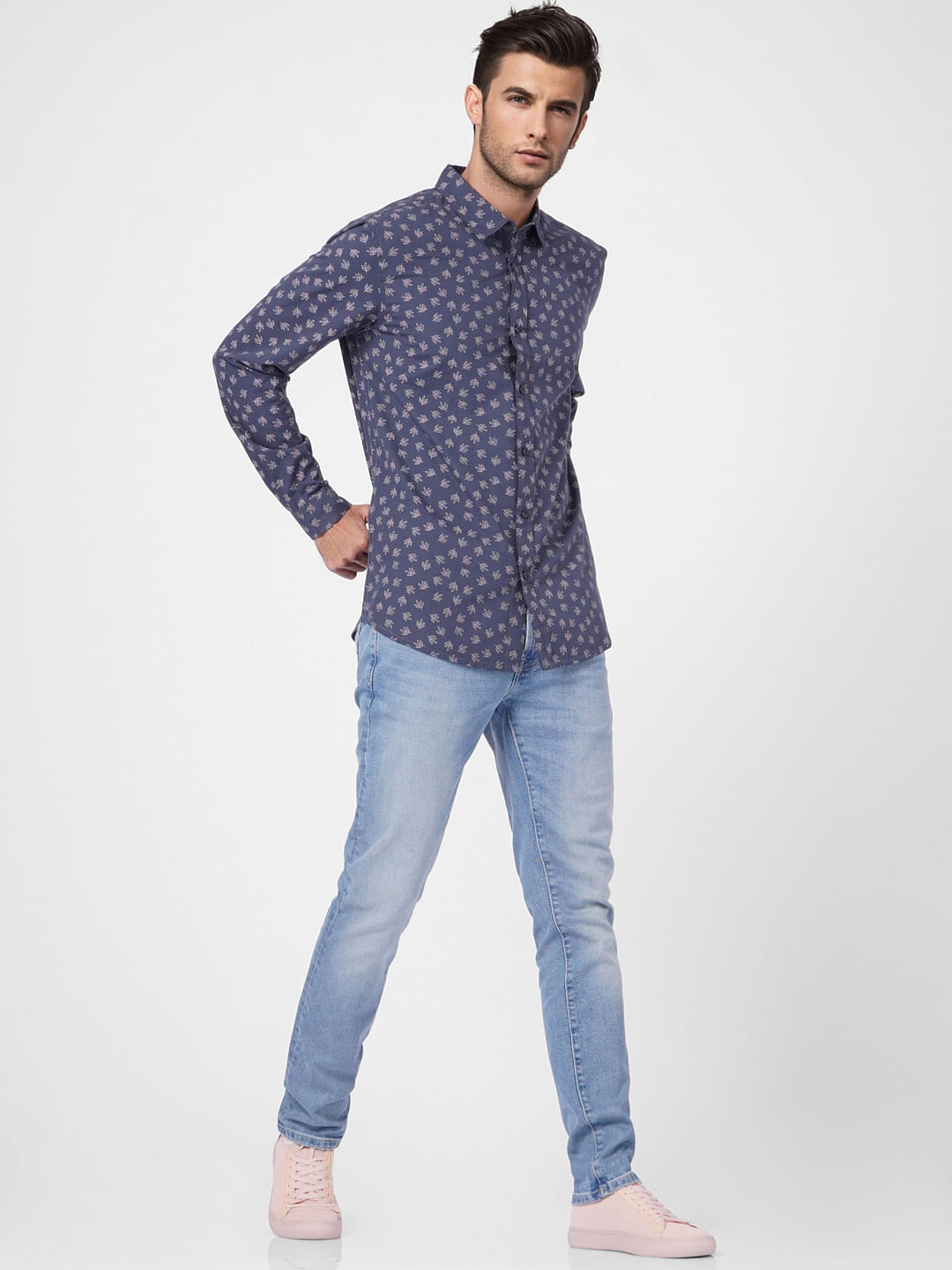 Blue Floral Full Sleeves Shirt