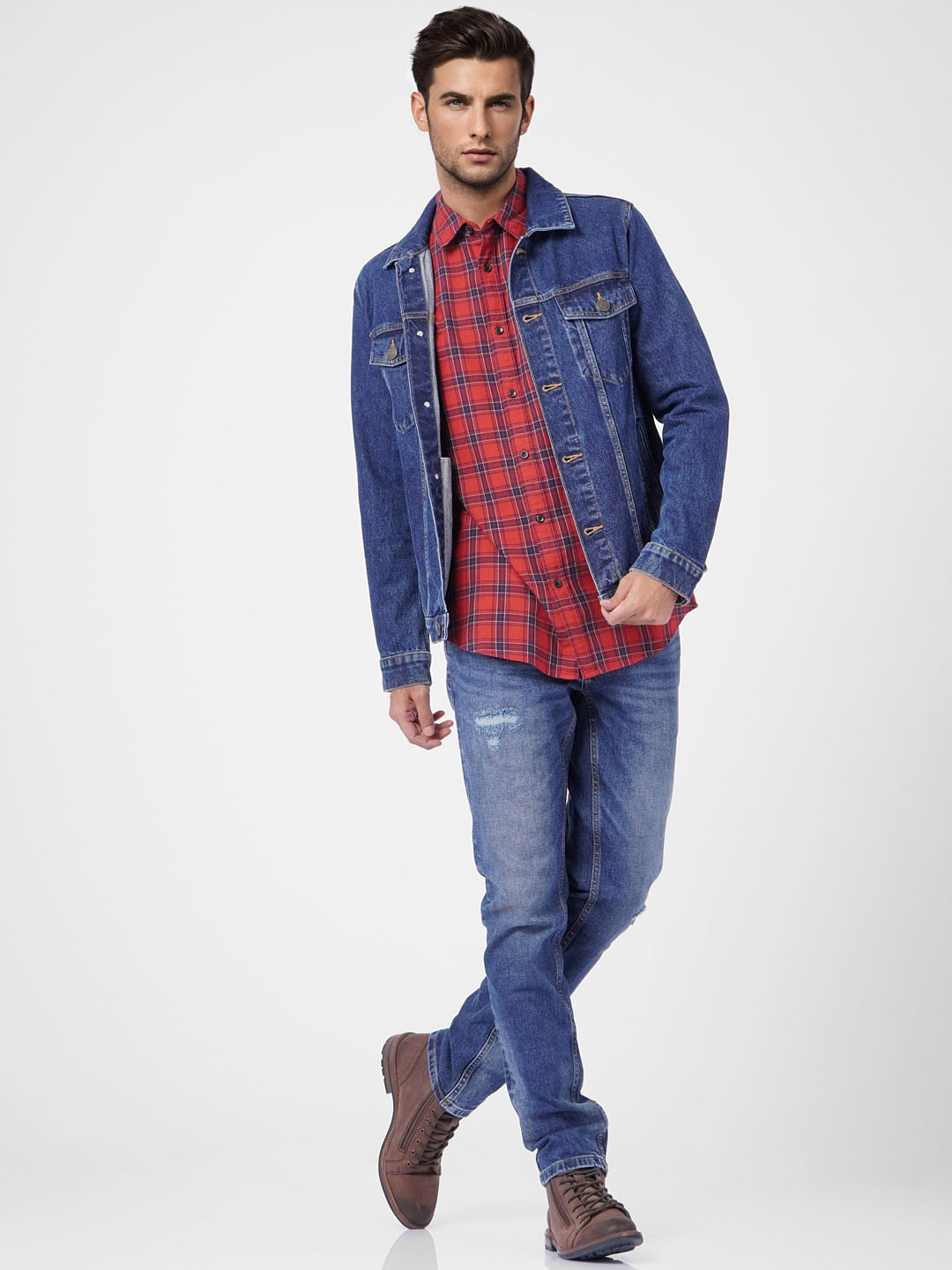 Red Check Full Sleeves Shirt - S