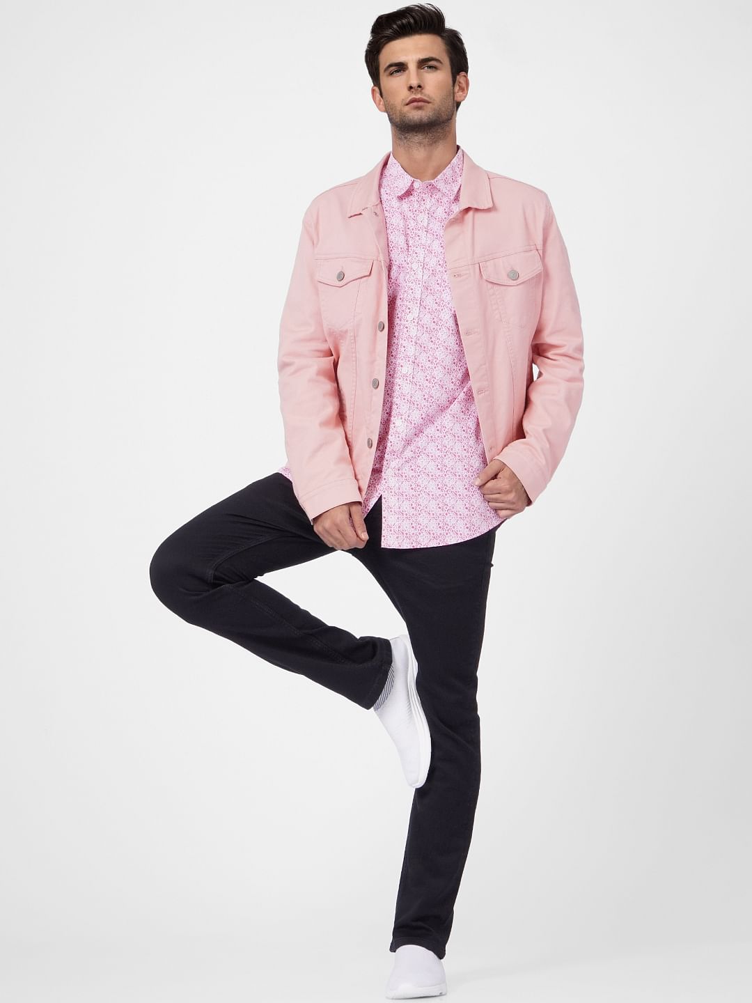 Pink Floral Full Sleeves Shirt - S