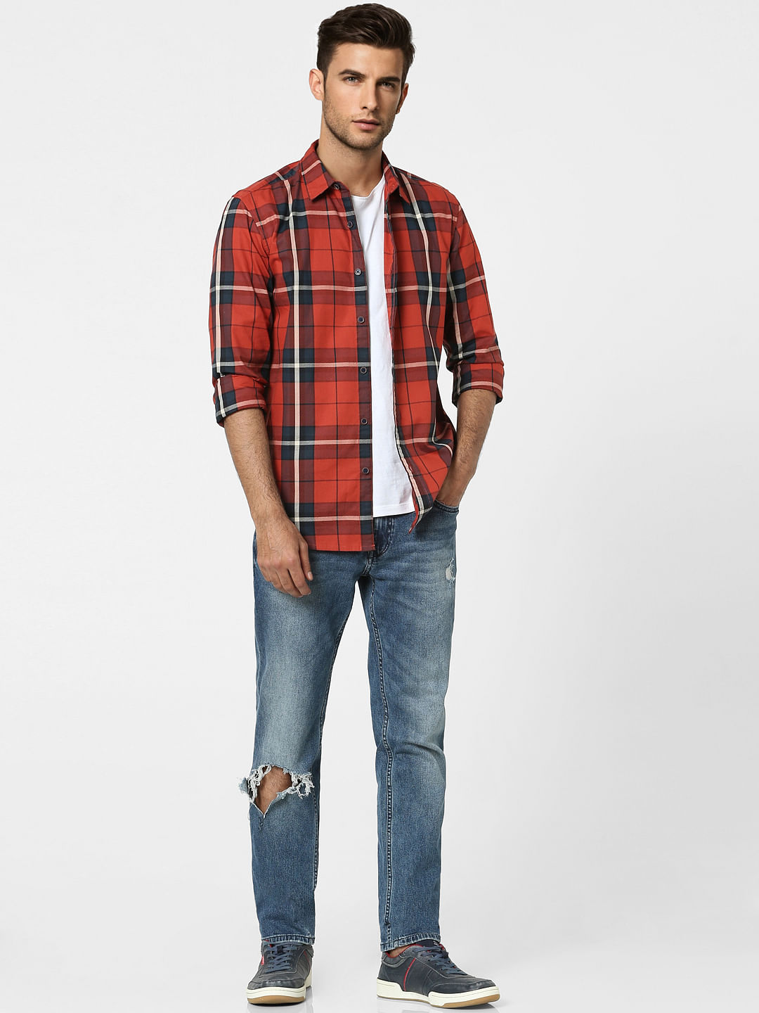 Red Check Full Sleeves Shirt - S