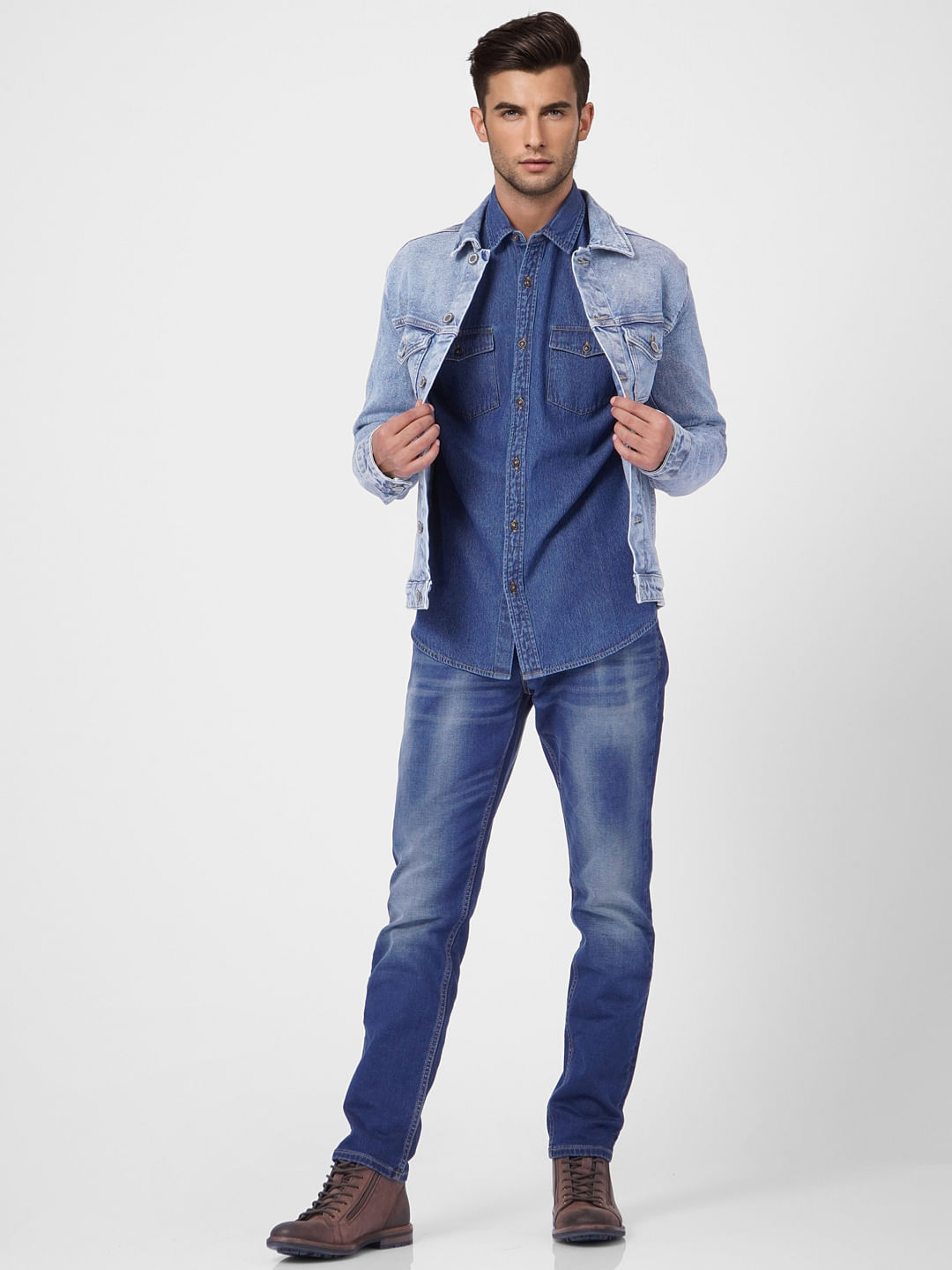 Dark Blue Denim Full Sleeves Shirt - S