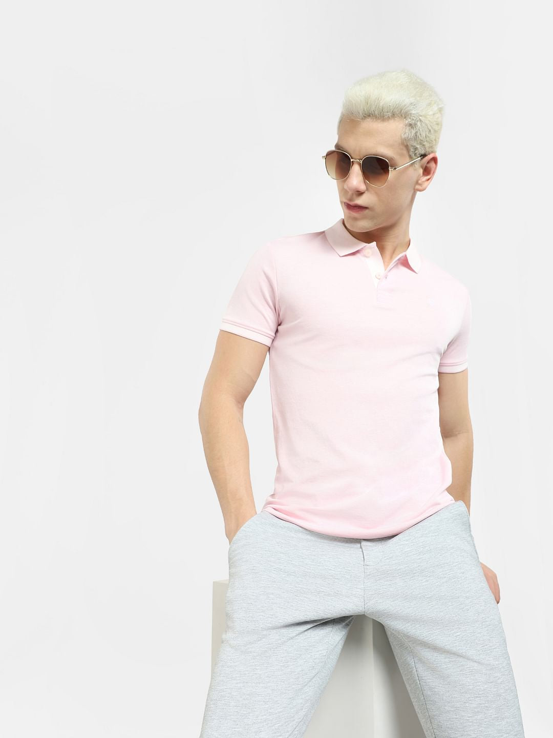 Light Pink Polo Neck T-shirt - S