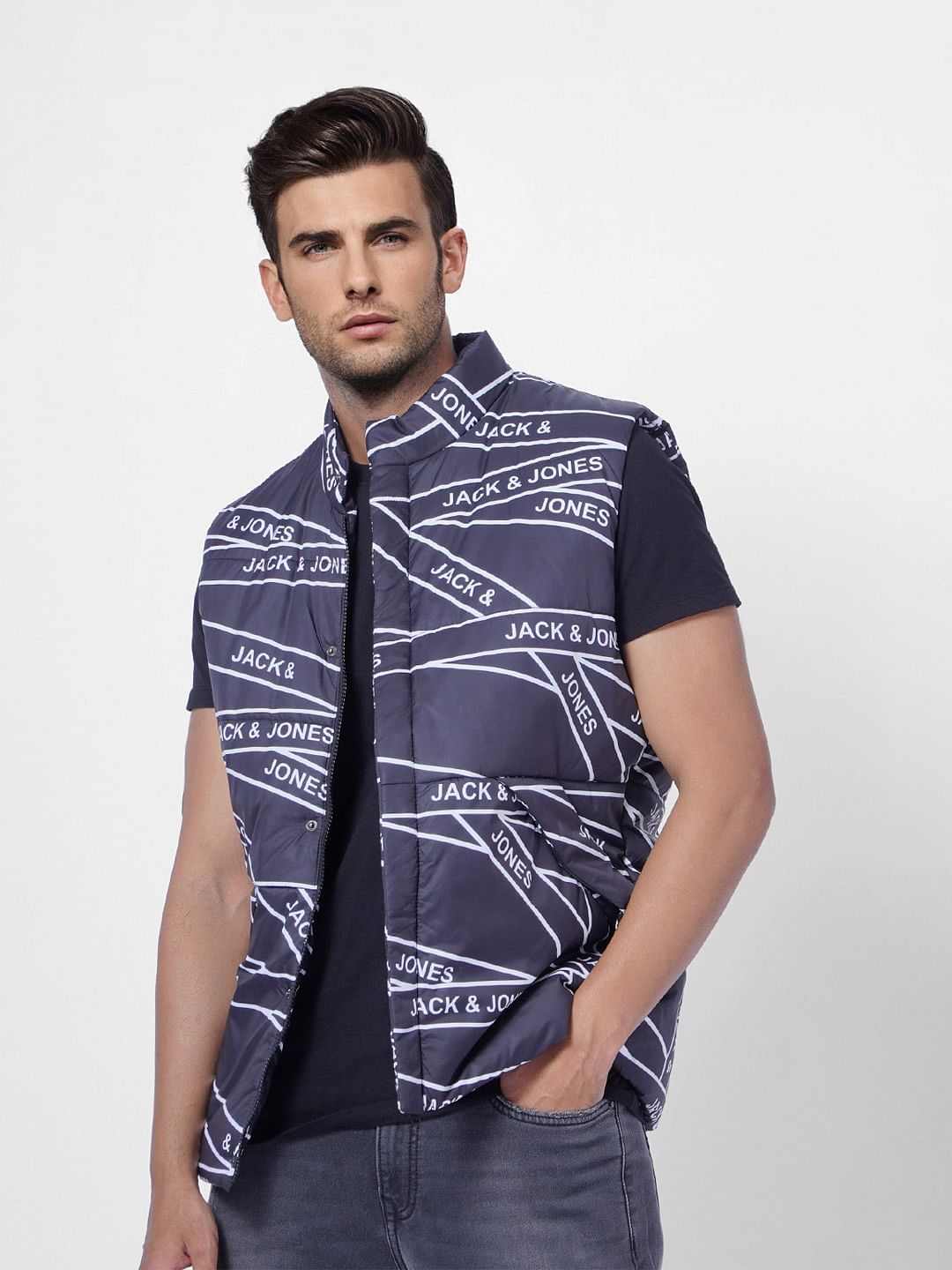 Blue Logo Print Body Warmer Vest