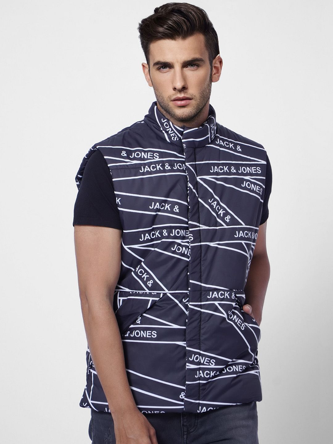 Blue Logo Print Body Warmer Vest