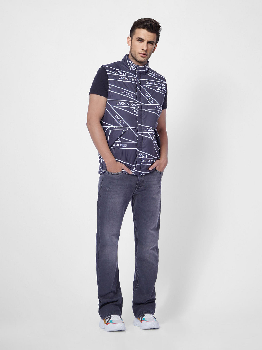 Blue Logo Print Body Warmer Vest