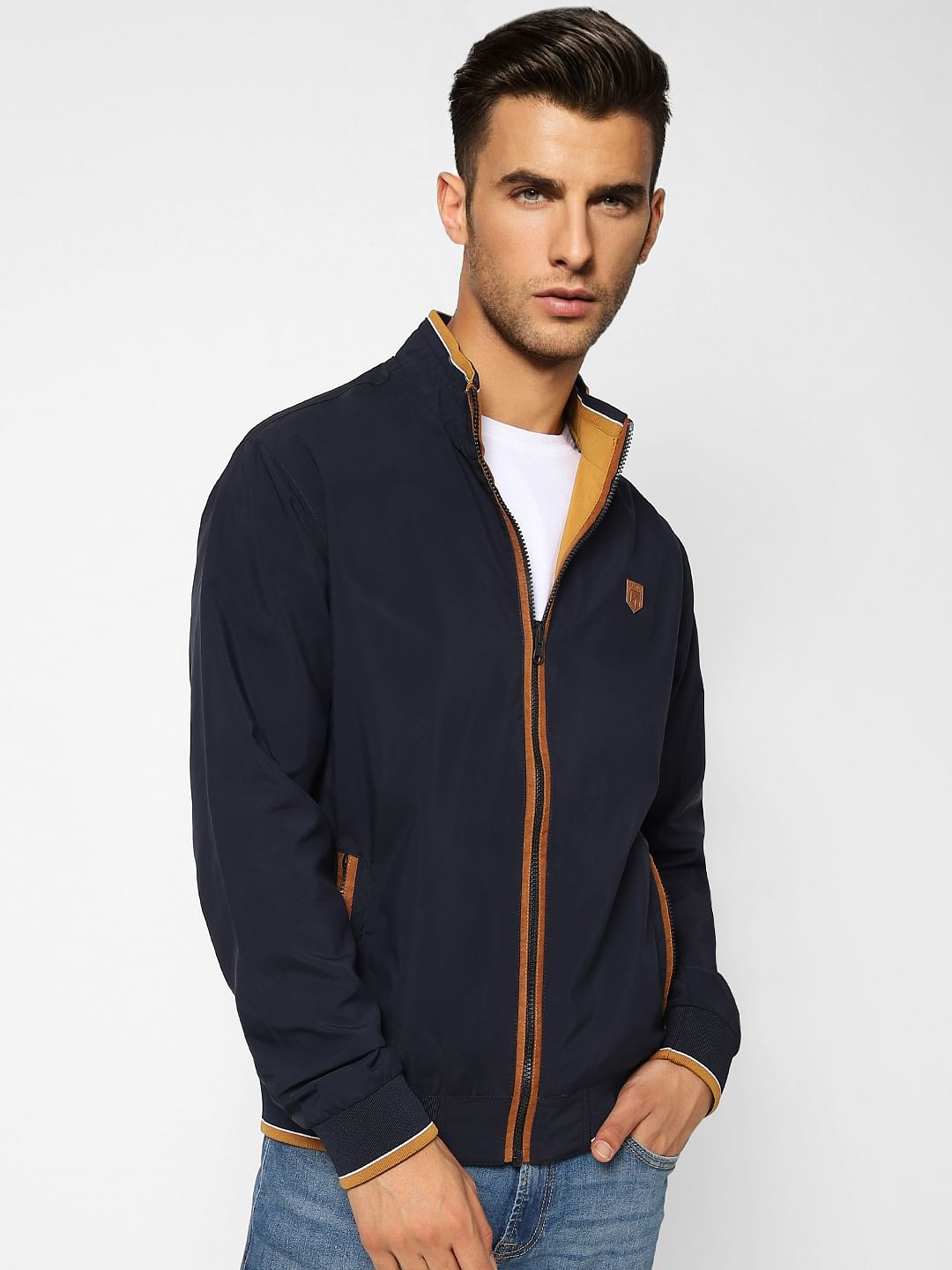Navy Blue Reversible Zip-Up Jacket