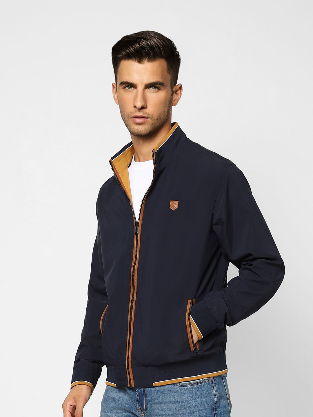 Navy Blue Reversible Zip-Up Jacket
