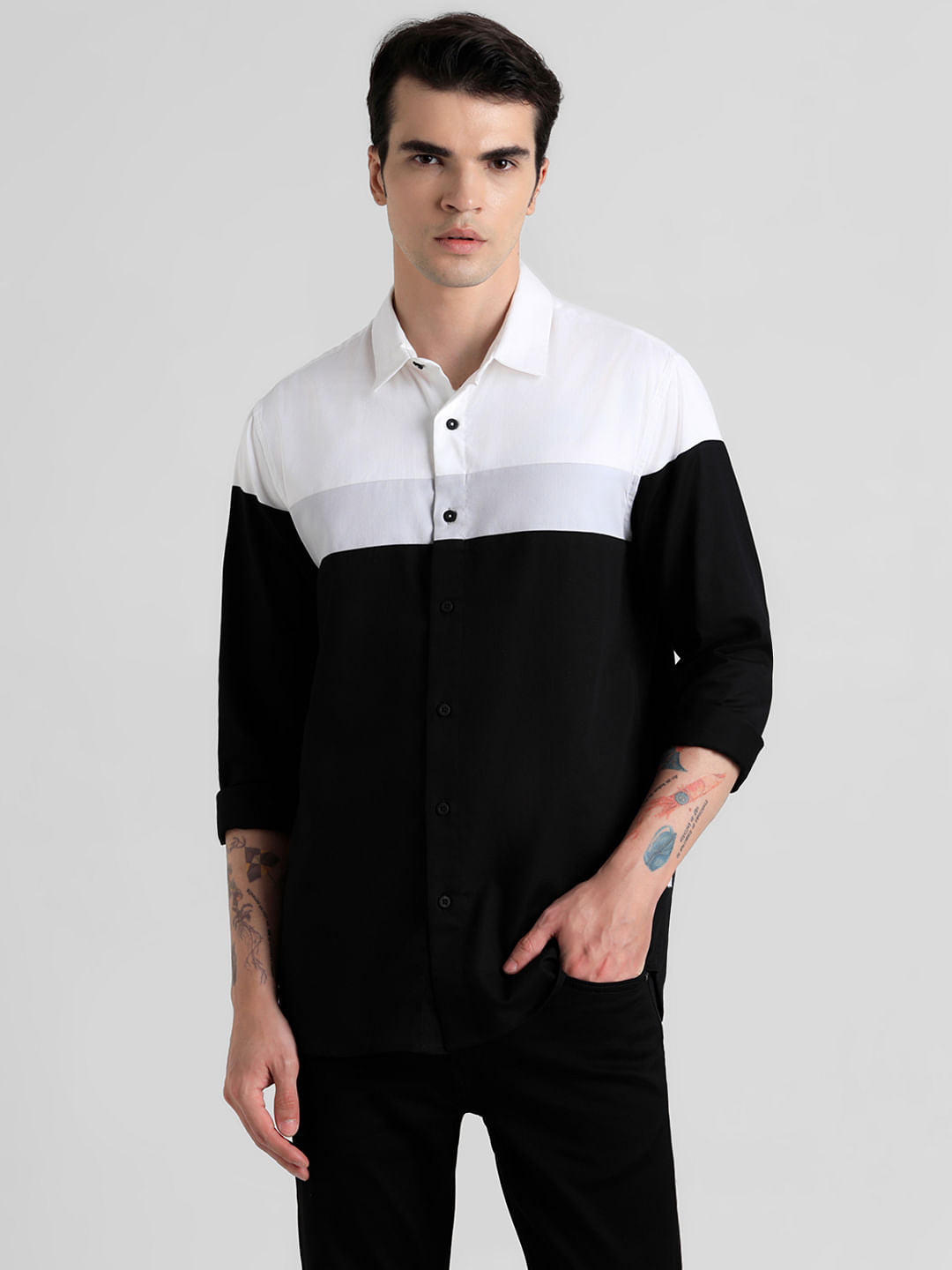 Black Colourblocked Full Sleeves Shirt