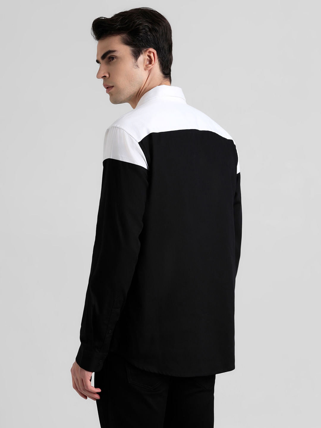 Black Colourblocked Full Sleeves Shirt