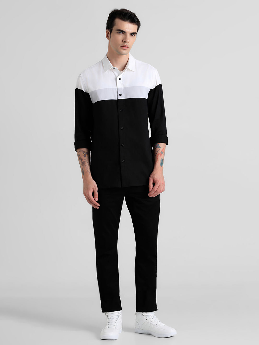 Black Colourblocked Full Sleeves Shirt