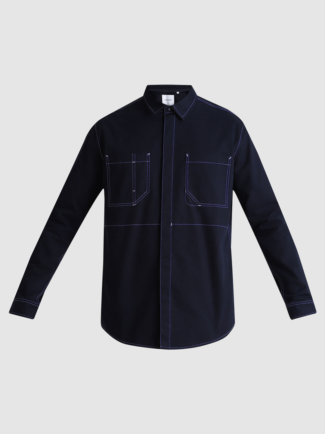 Blue Contrast Stitch Full Sleeves Shirt