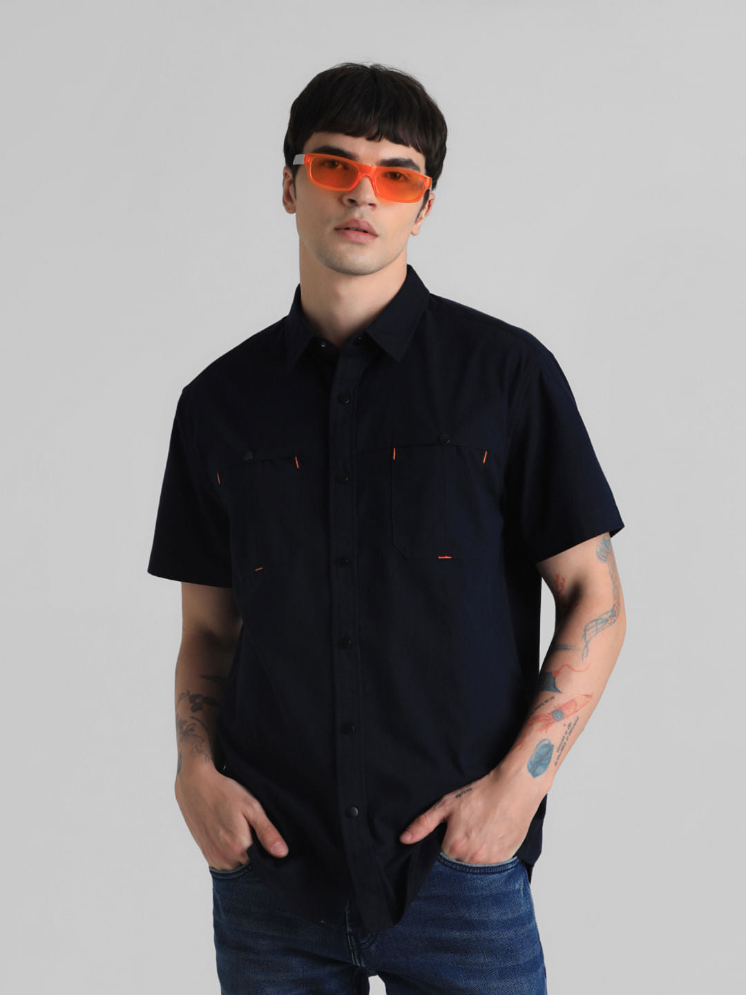 Dark Blue Short Sleeves Shirt - S