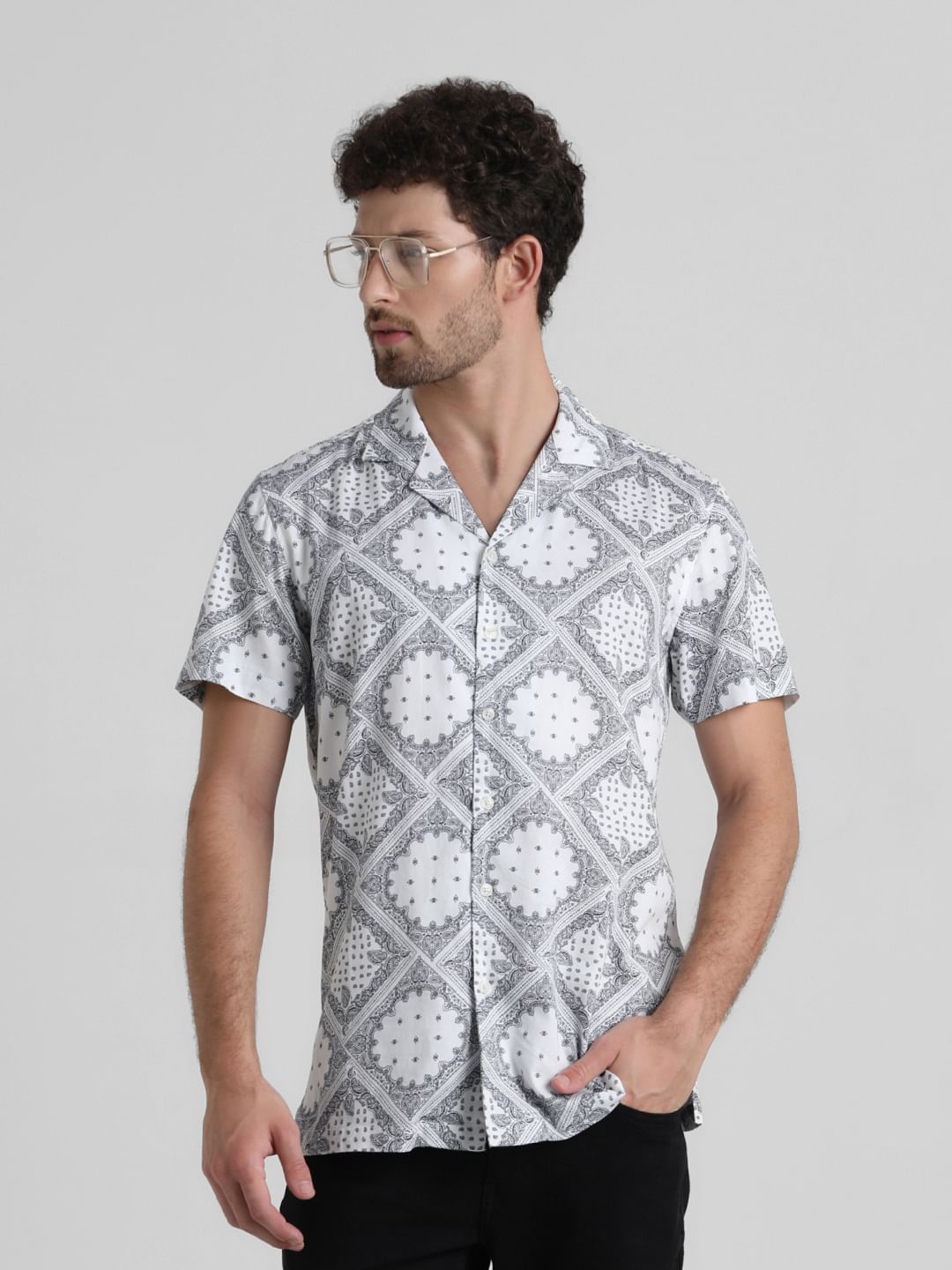 White Abstract Print Shirt - S