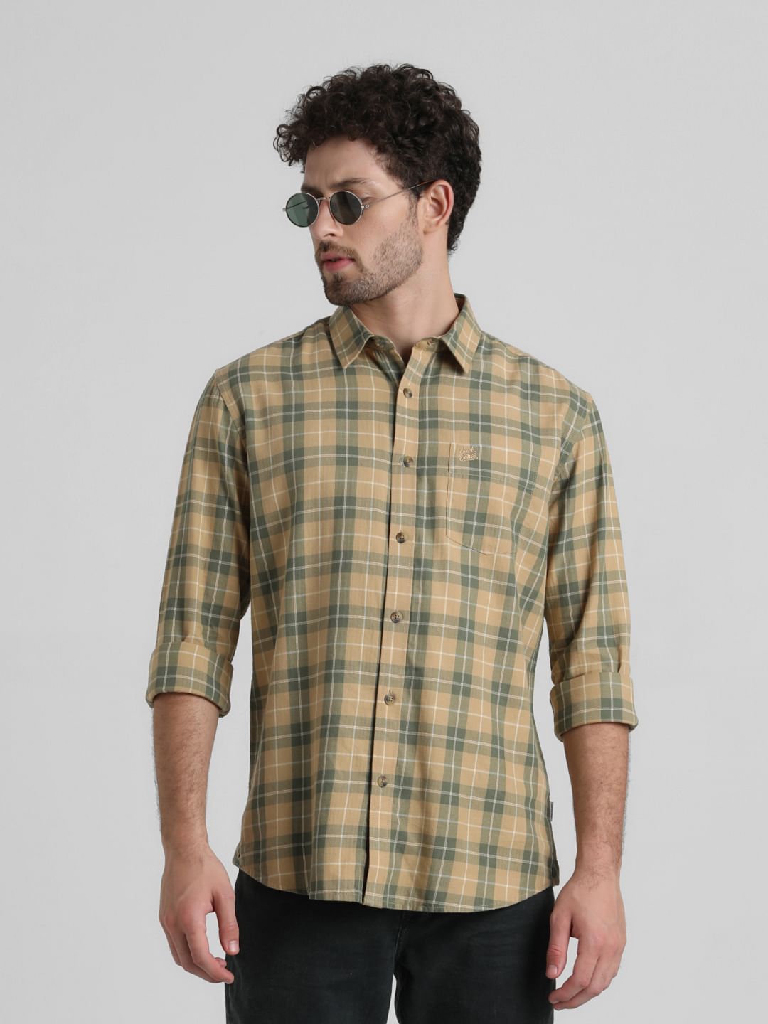Yellow Check Full Sleeves Shirt - S