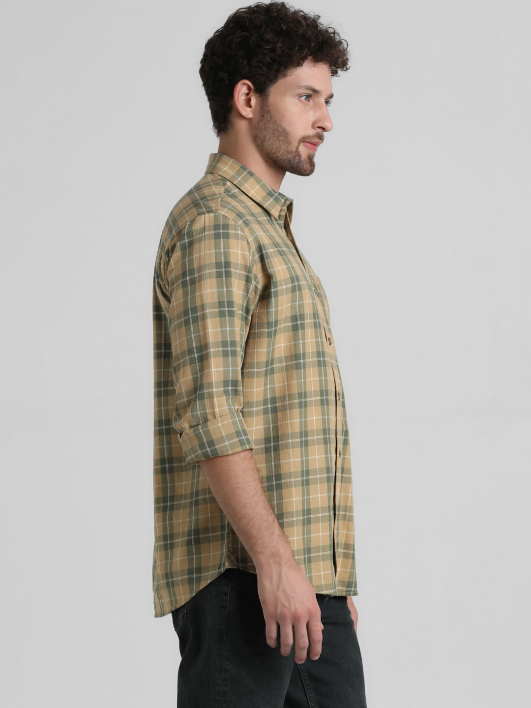 Yellow Check Full Sleeves Shirt
