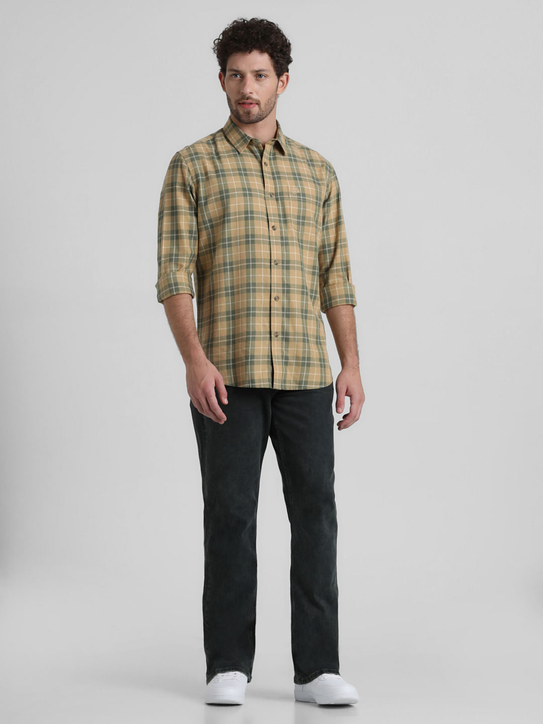 Yellow Check Full Sleeves Shirt