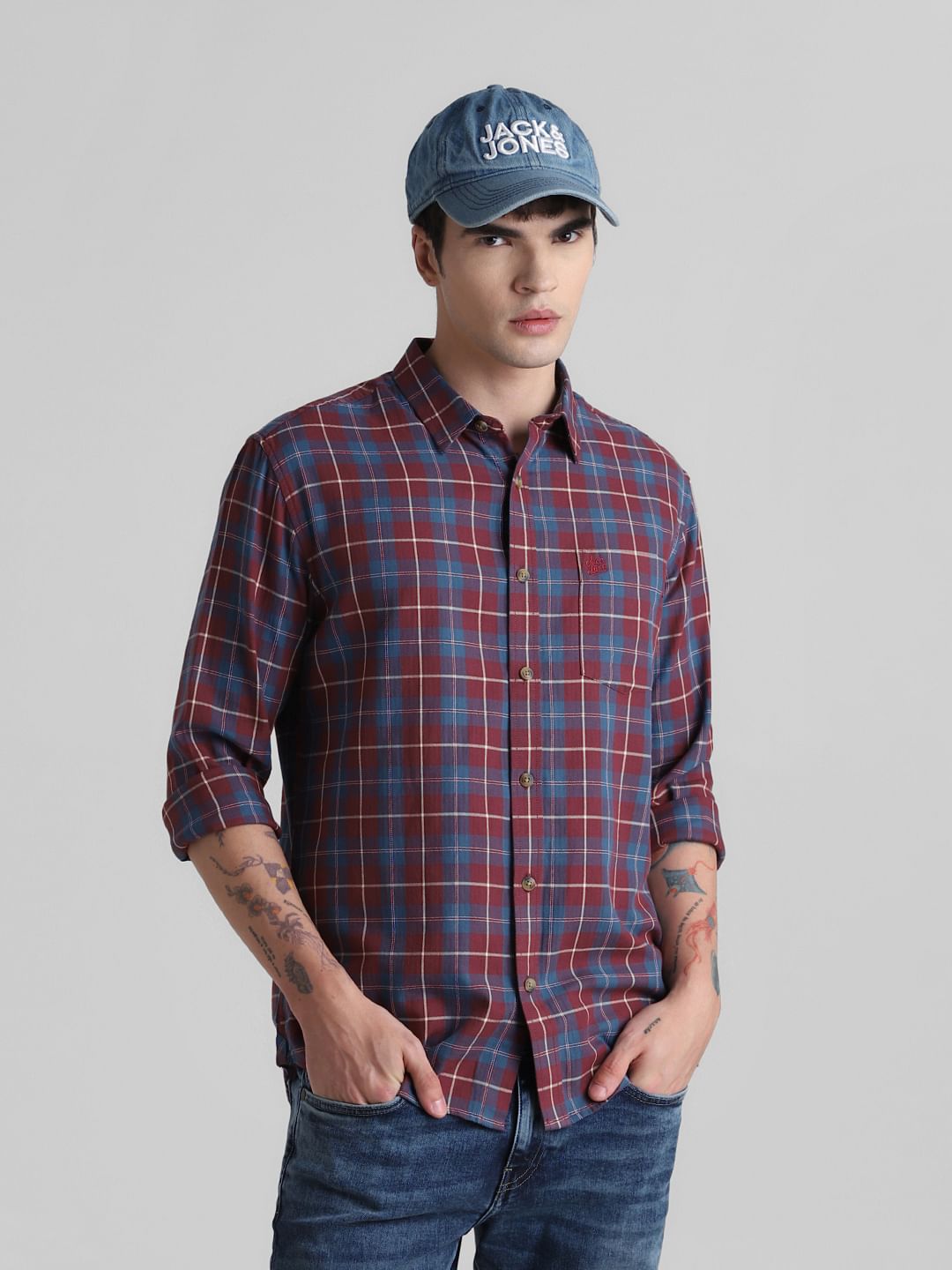 Red Check Full Sleeves Shirt - S