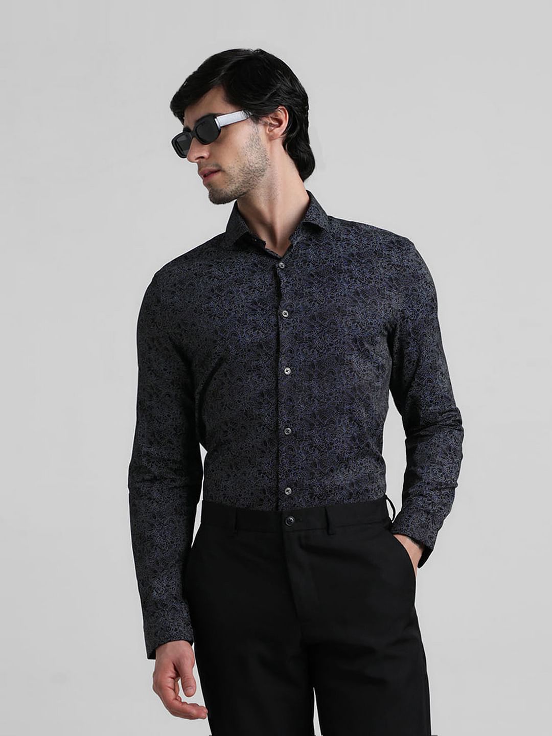 Black Abstract Print Formal Shirt - S