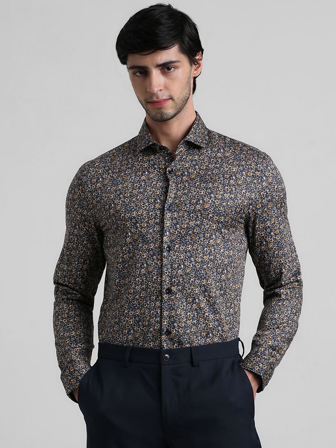 Black Ditsy Floral Print Formal Shirt