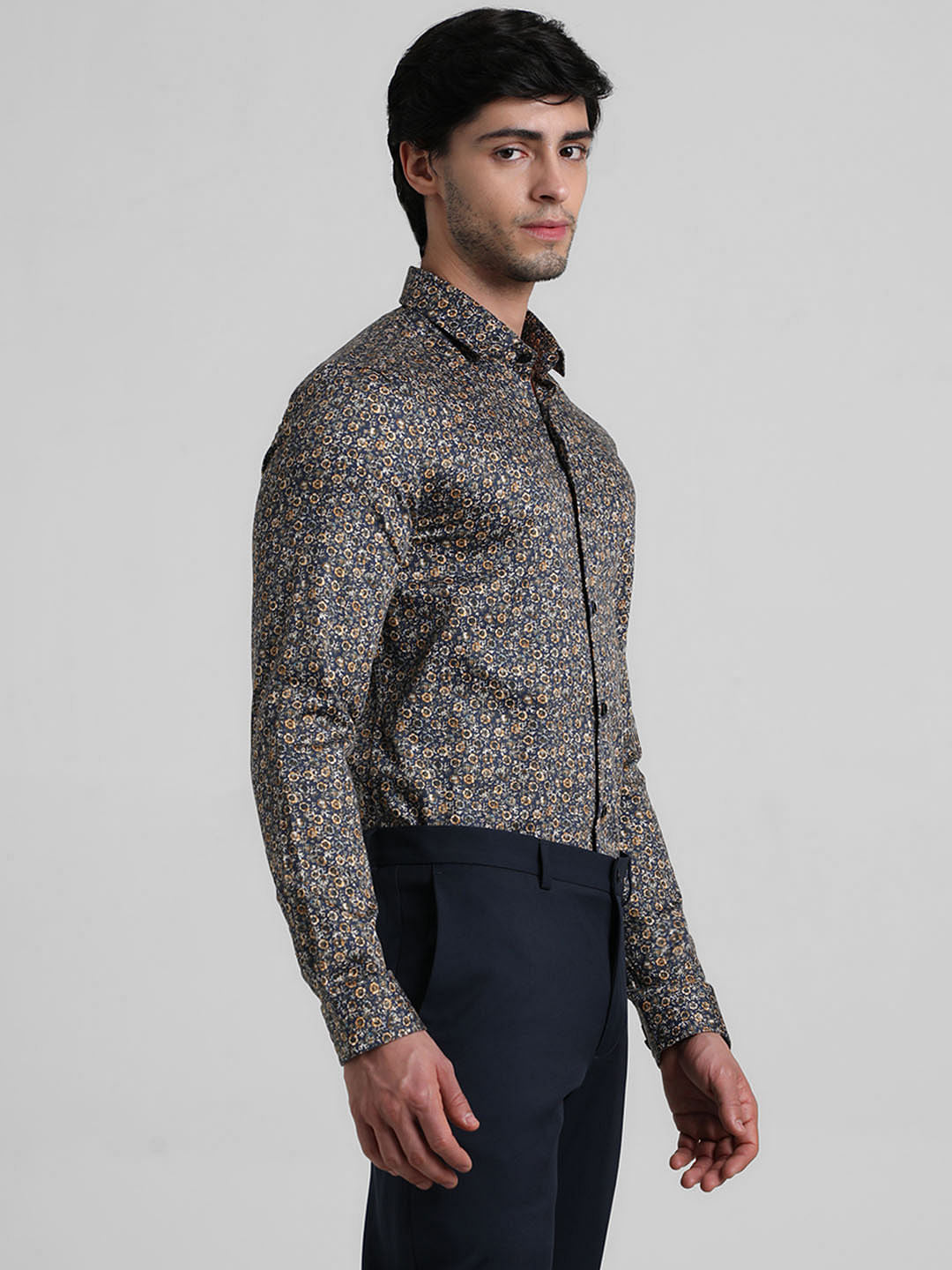Black Ditsy Floral Print Formal Shirt