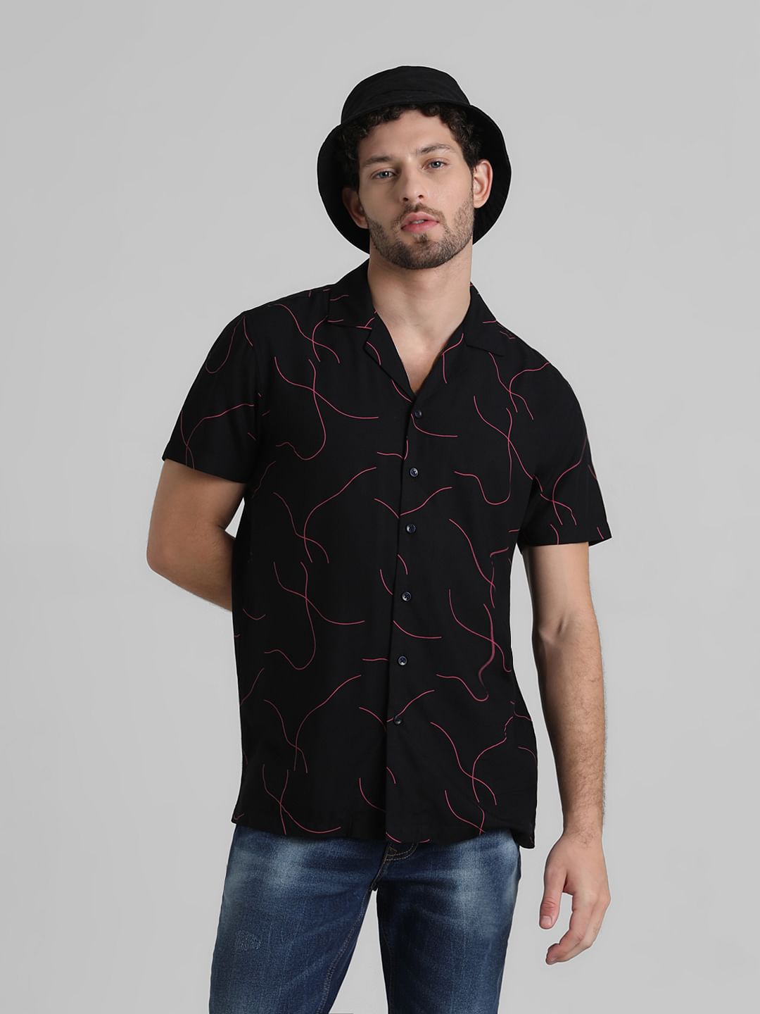 Black Abstract Print Shirt - S